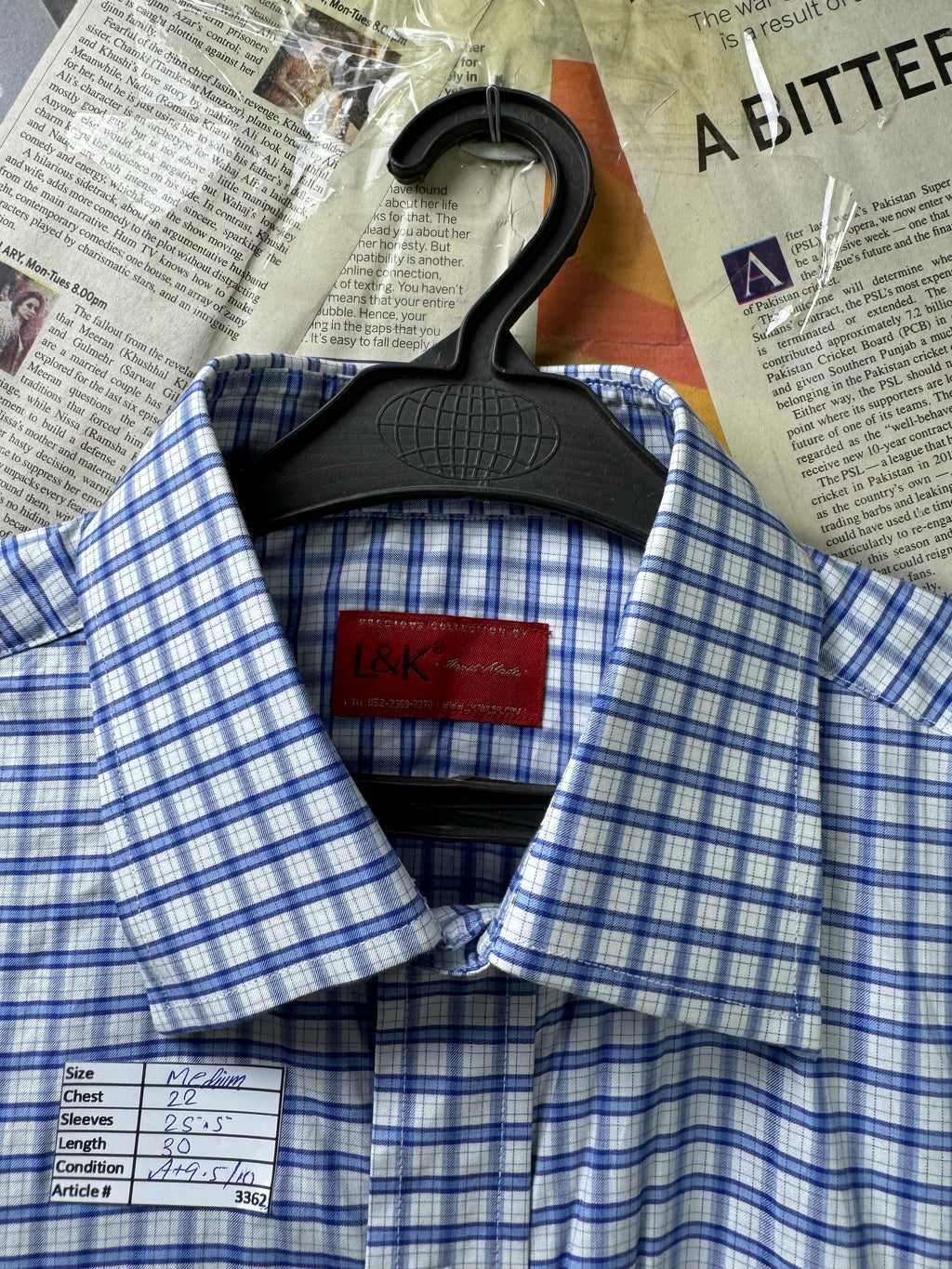L&K® Medium | Chest: 22" | Blue & White Check | Shirt | Cotton | 3362 - Genuine Maal