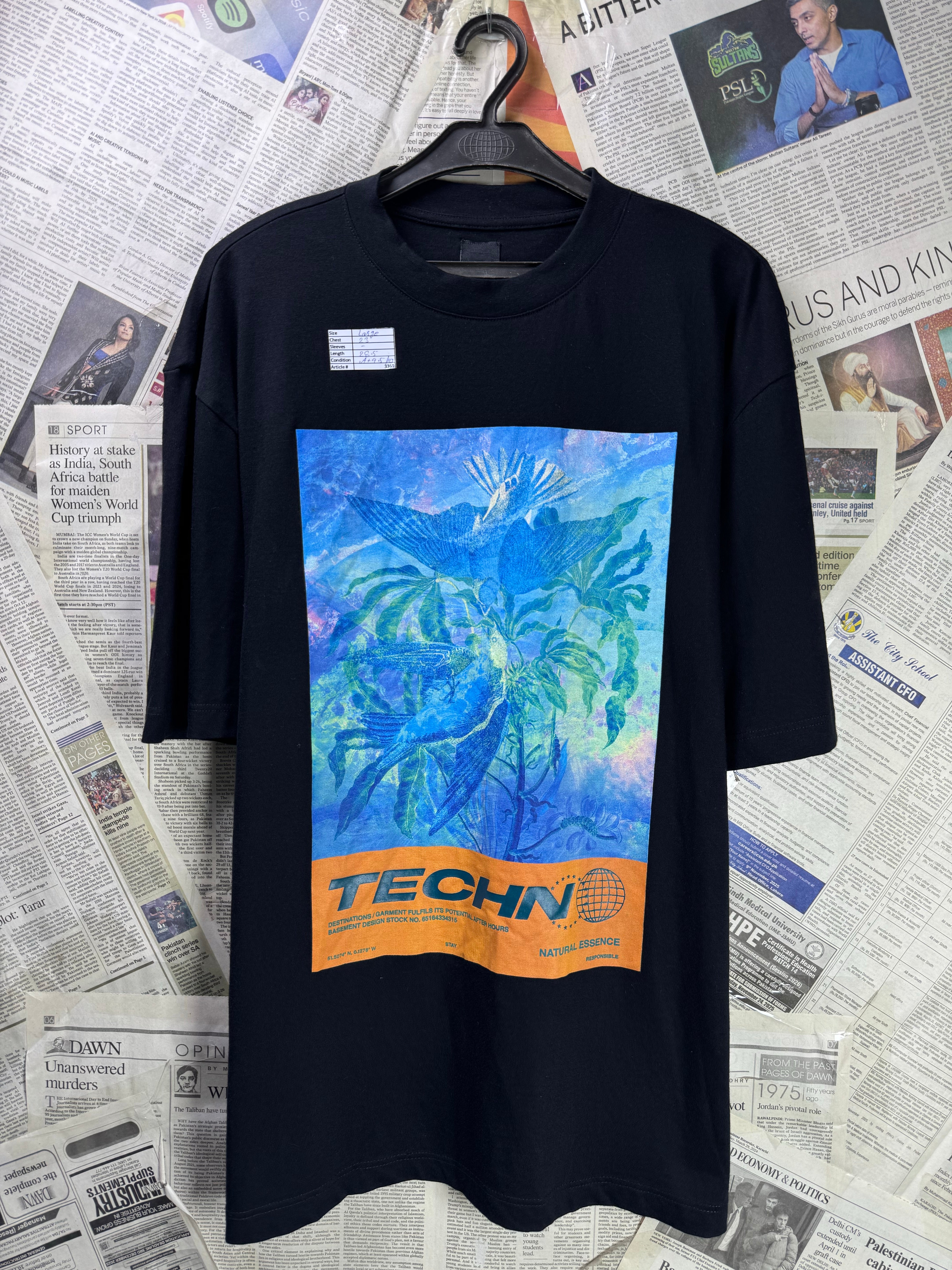 River Island® Large | Chest: 23" | Black with Print | T-Shirt | Cotton | 3361 - Genuine Maal