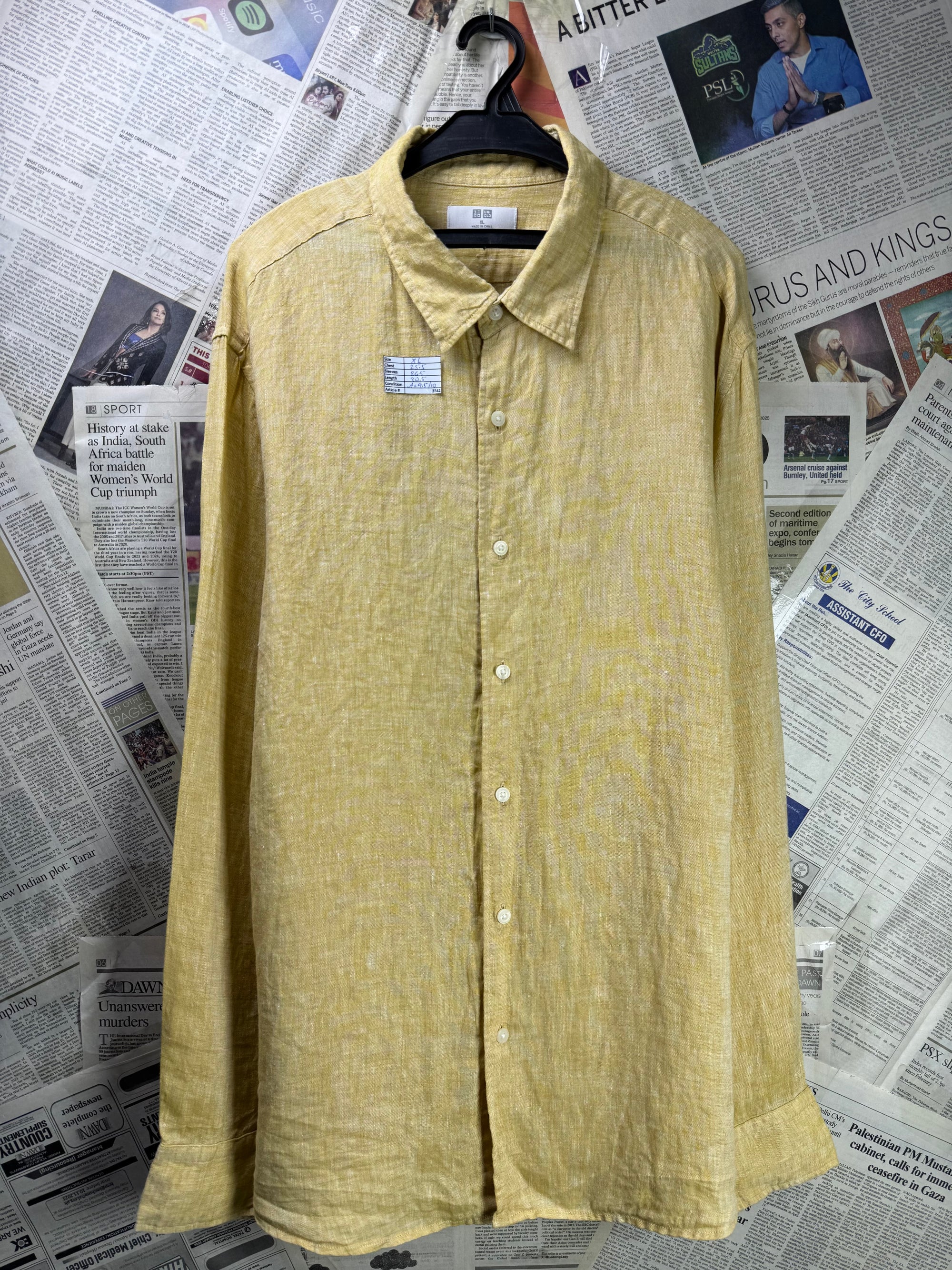 Uniqlo® XL | Chest: 25.5" | Light Mustard | Shirt | Linen | 3542 - Genuine Maal