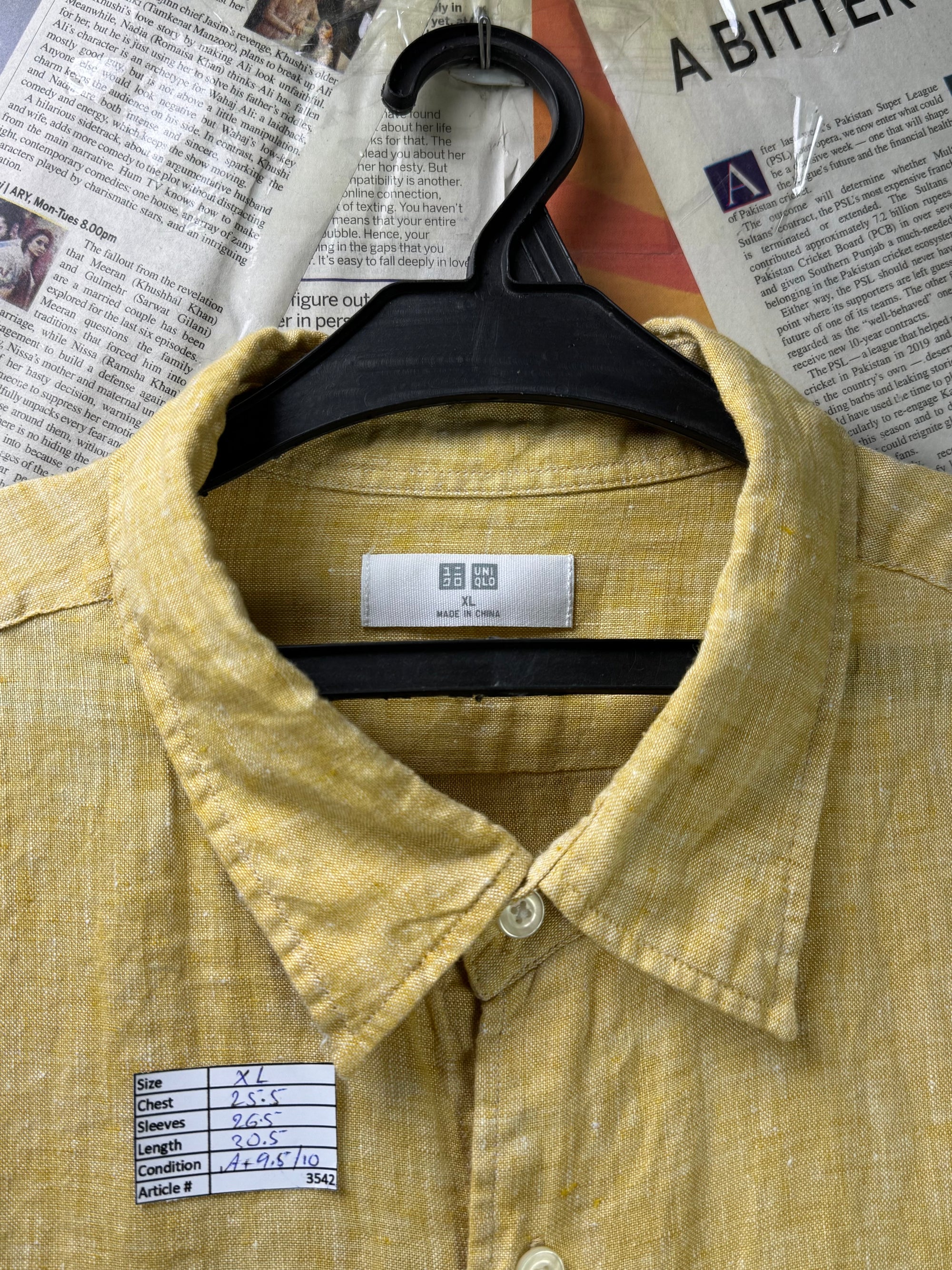 Uniqlo® XL | Chest: 25.5" | Light Mustard | Shirt | Linen | 3542 - Genuine Maal