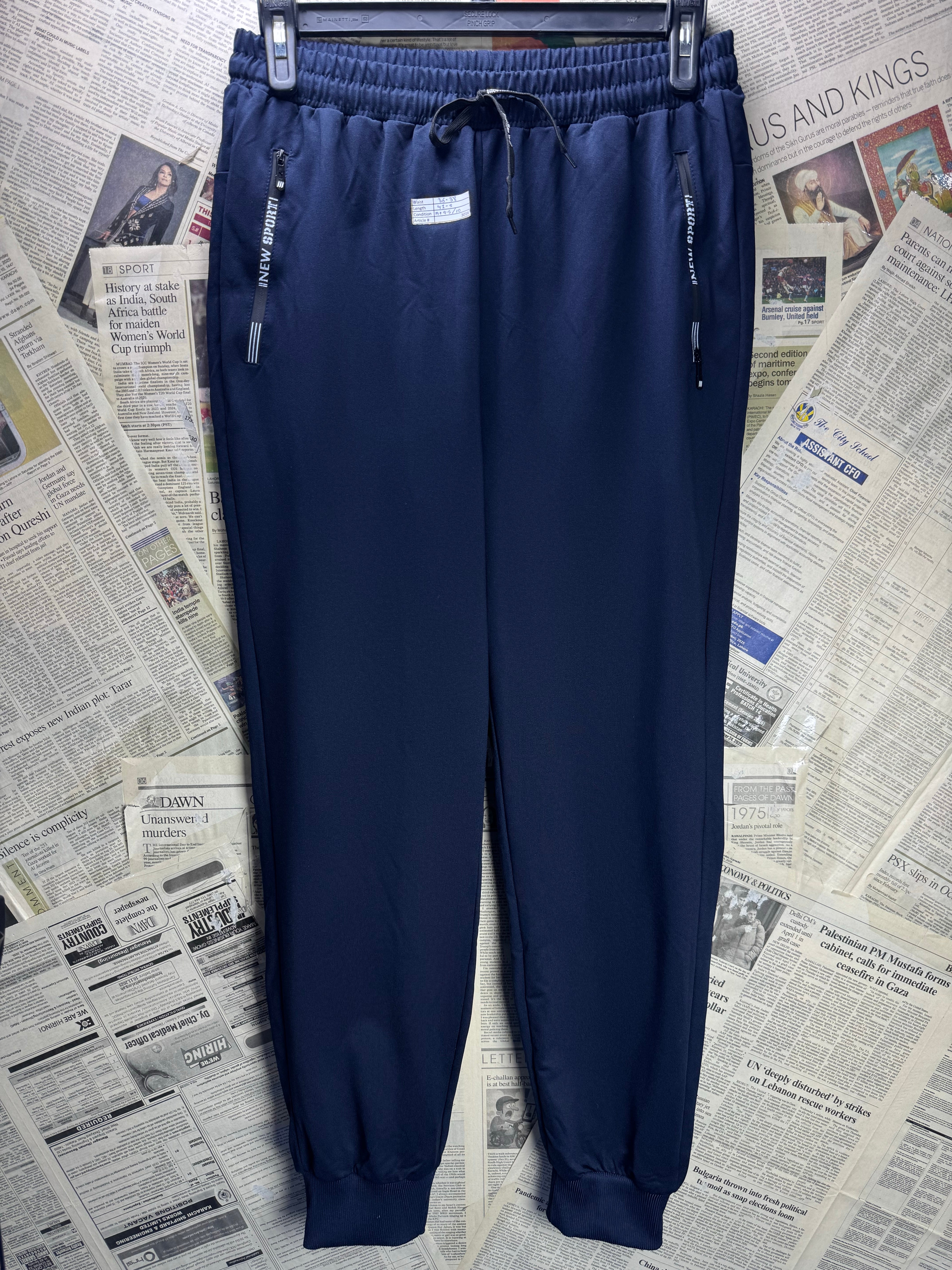 New Sports® Waist: 36" to 38" | Blue | Gym Trousers | Poly - Spandex | 3016 - Genuine Maal