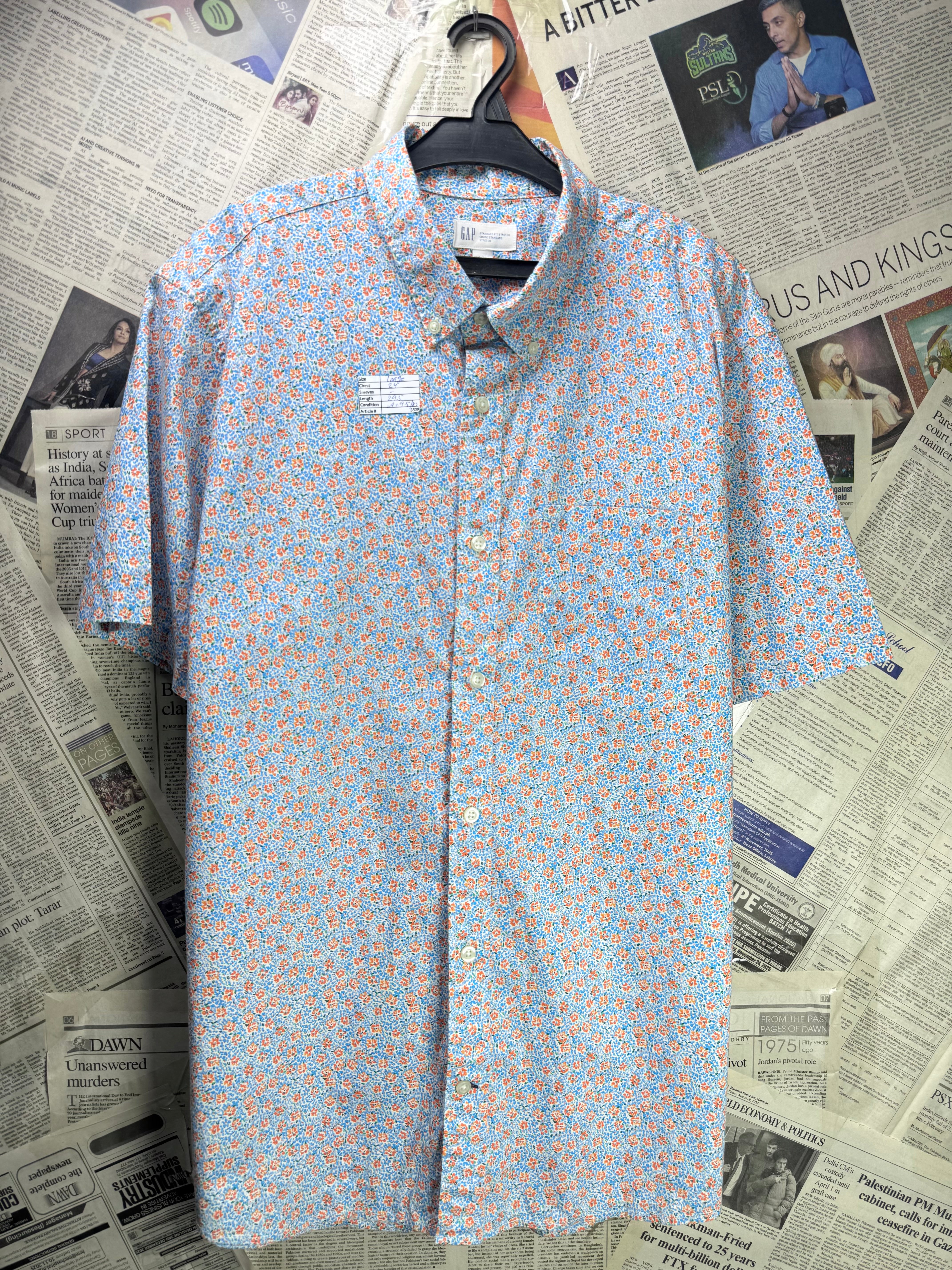 G*P® Large | Chest: 24" | Floral Print | Shirt | Cotton - Elastane | 3539 - Genuine Maal