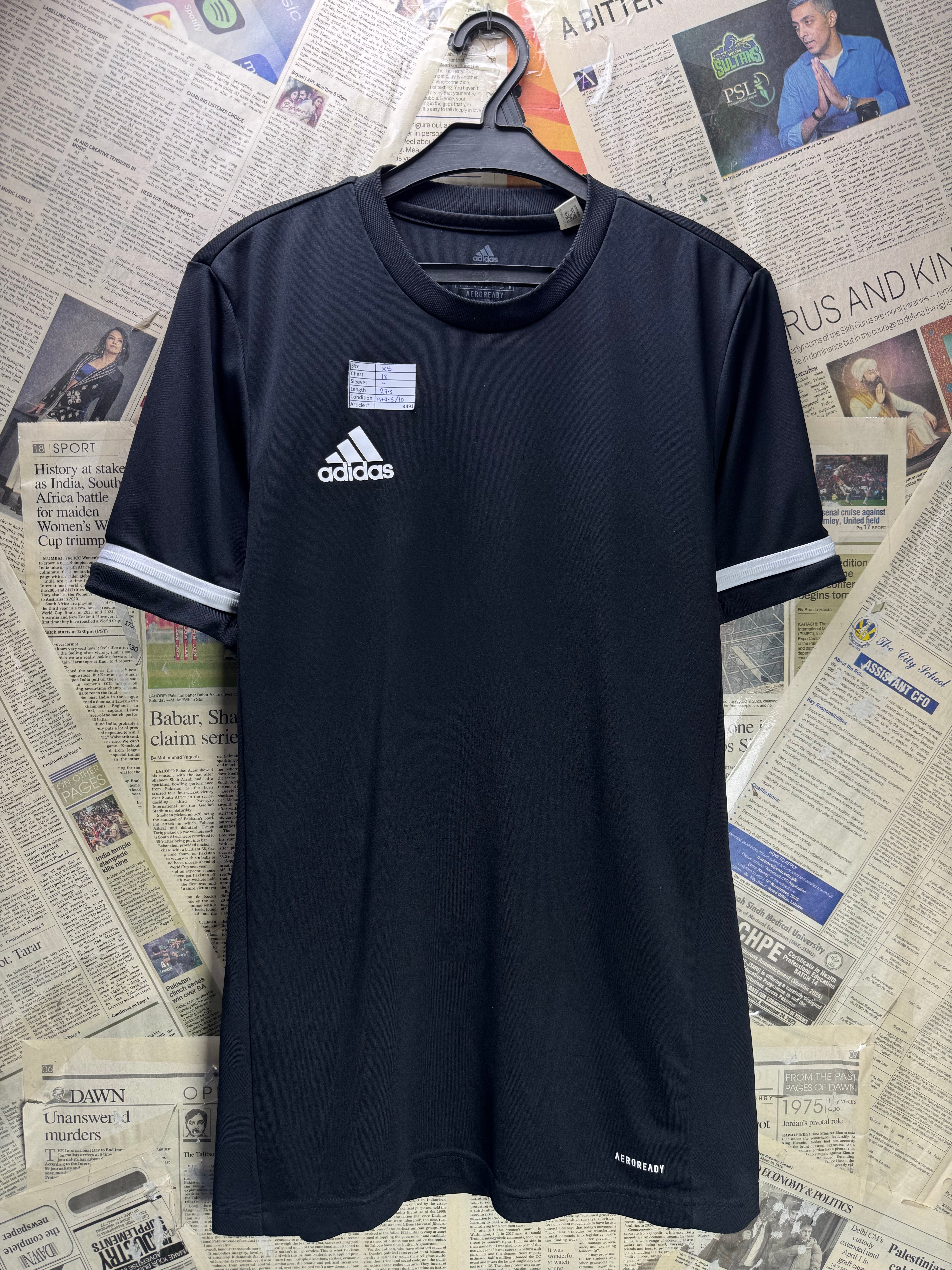 Adi*as® XS | Chest: 18" | Black | Sports T-Shirt | Polyester | 4491 - Genuine Maal
