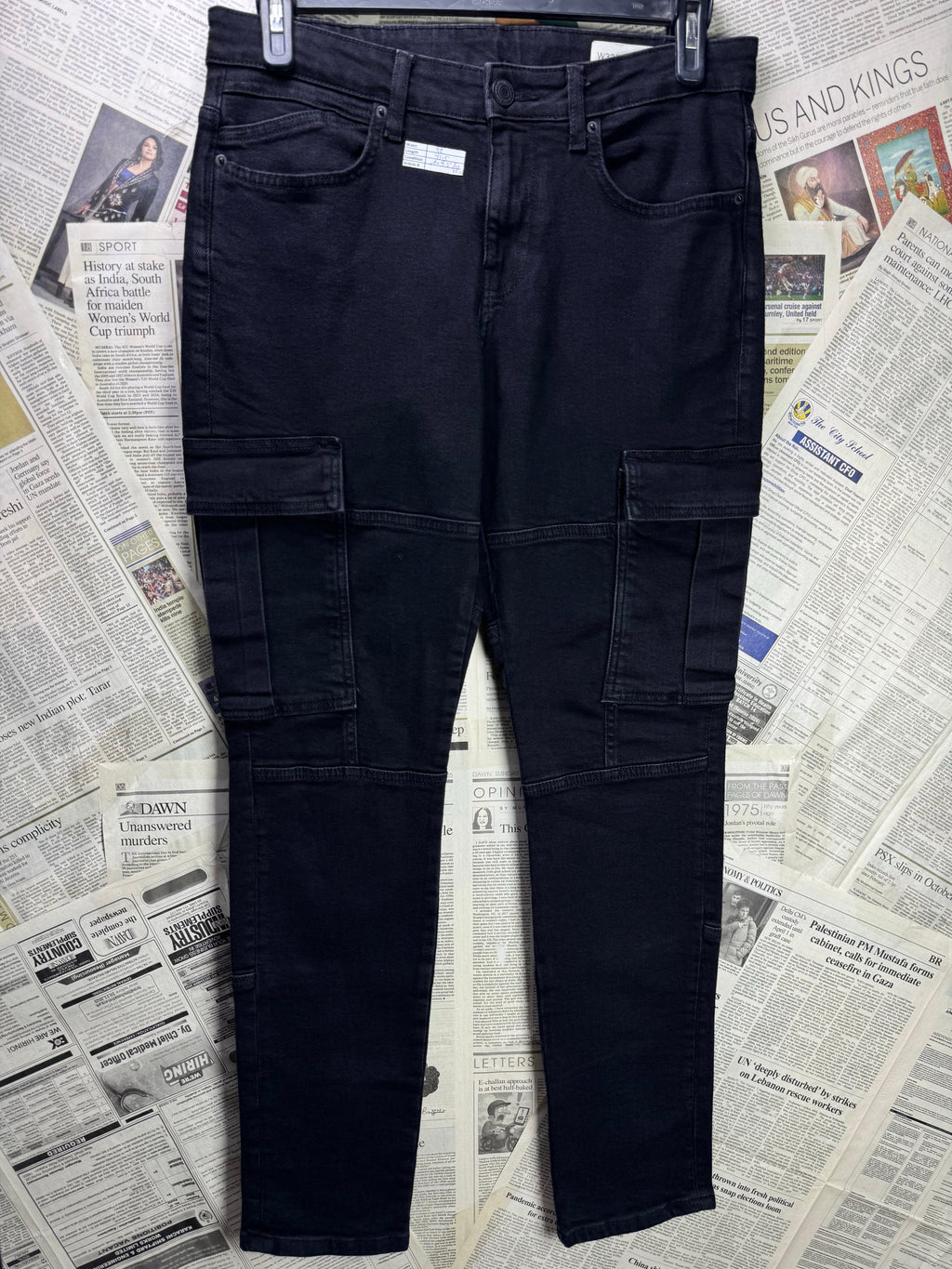 Denim & Co.® Waist: 32" | Black | Slim Fit Cargo Denim Pants | Cotton - Elastane | 1338 - Genuine Maal
