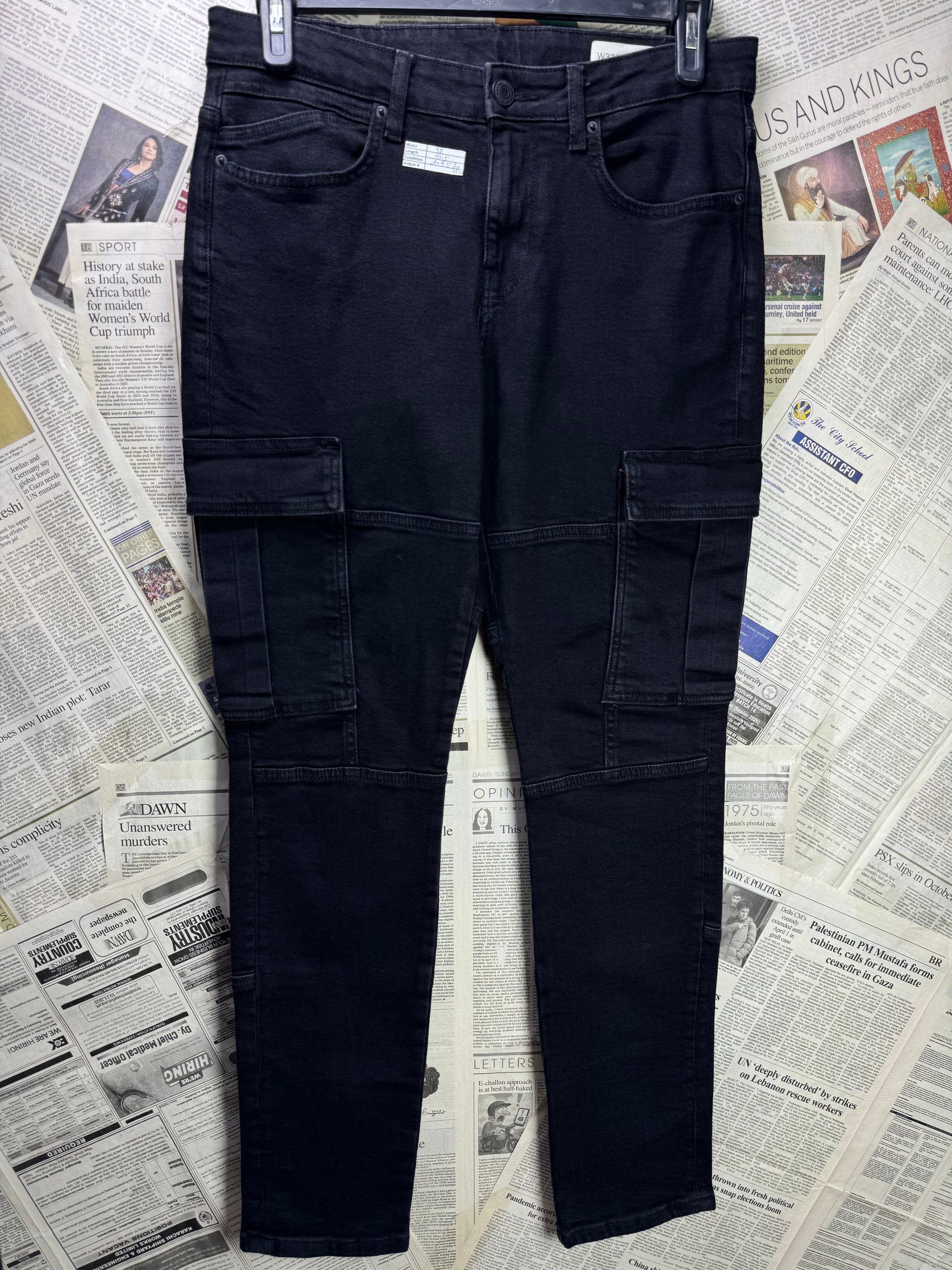 Denim & Co.® Waist: 32" | Black | Slim Fit Cargo Denim Pants | Cotton - Elastane | 1338 - Genuine Maal