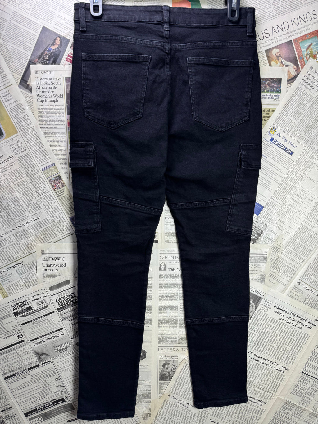 Denim & Co.® Waist: 32" | Black | Slim Fit Cargo Denim Pants | Cotton - Elastane | 1338 - Genuine Maal