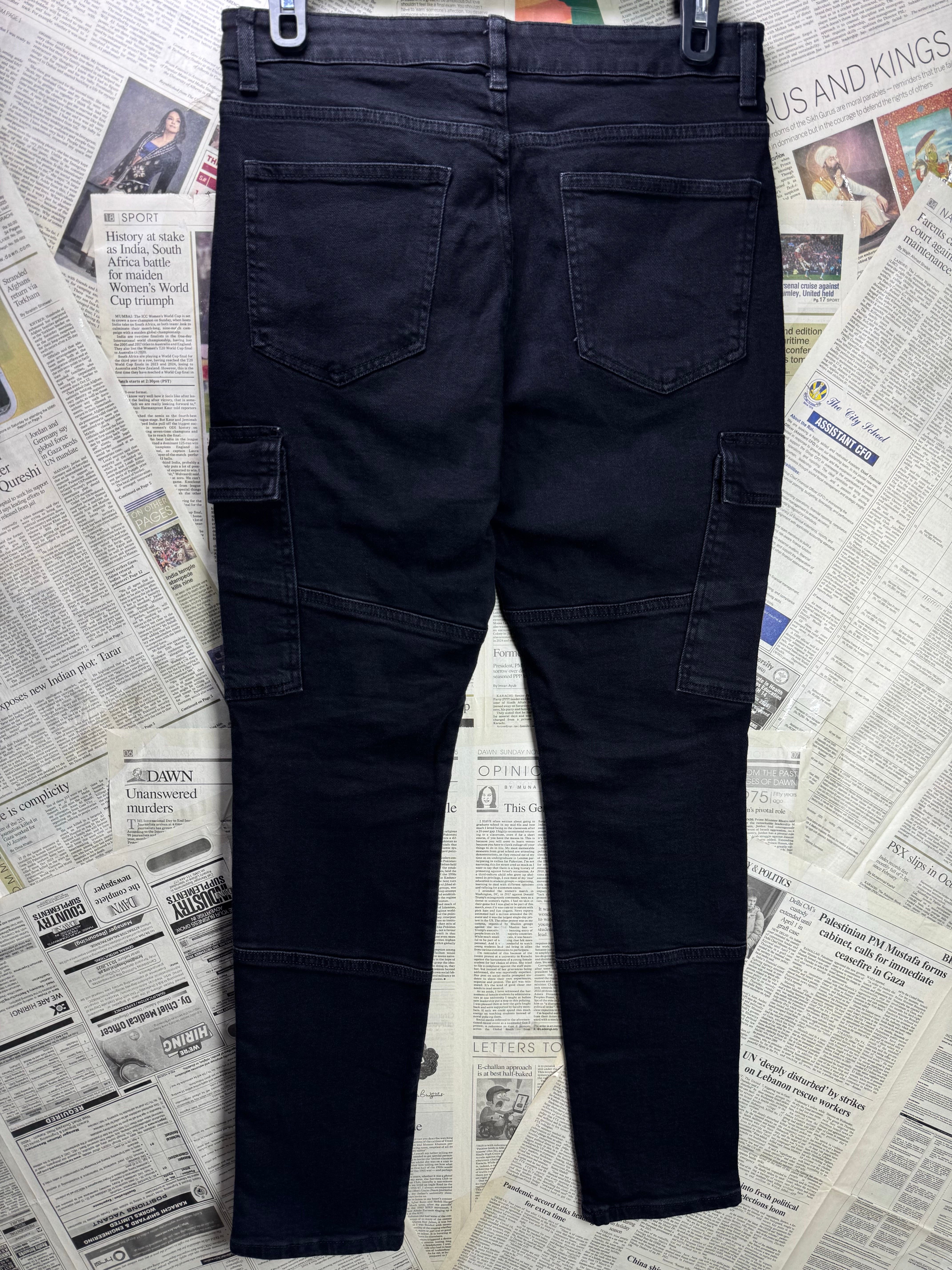 Denim & Co.® Waist: 32" | Black | Slim Fit Cargo Denim Pants | Cotton - Elastane | 1338 - Genuine Maal