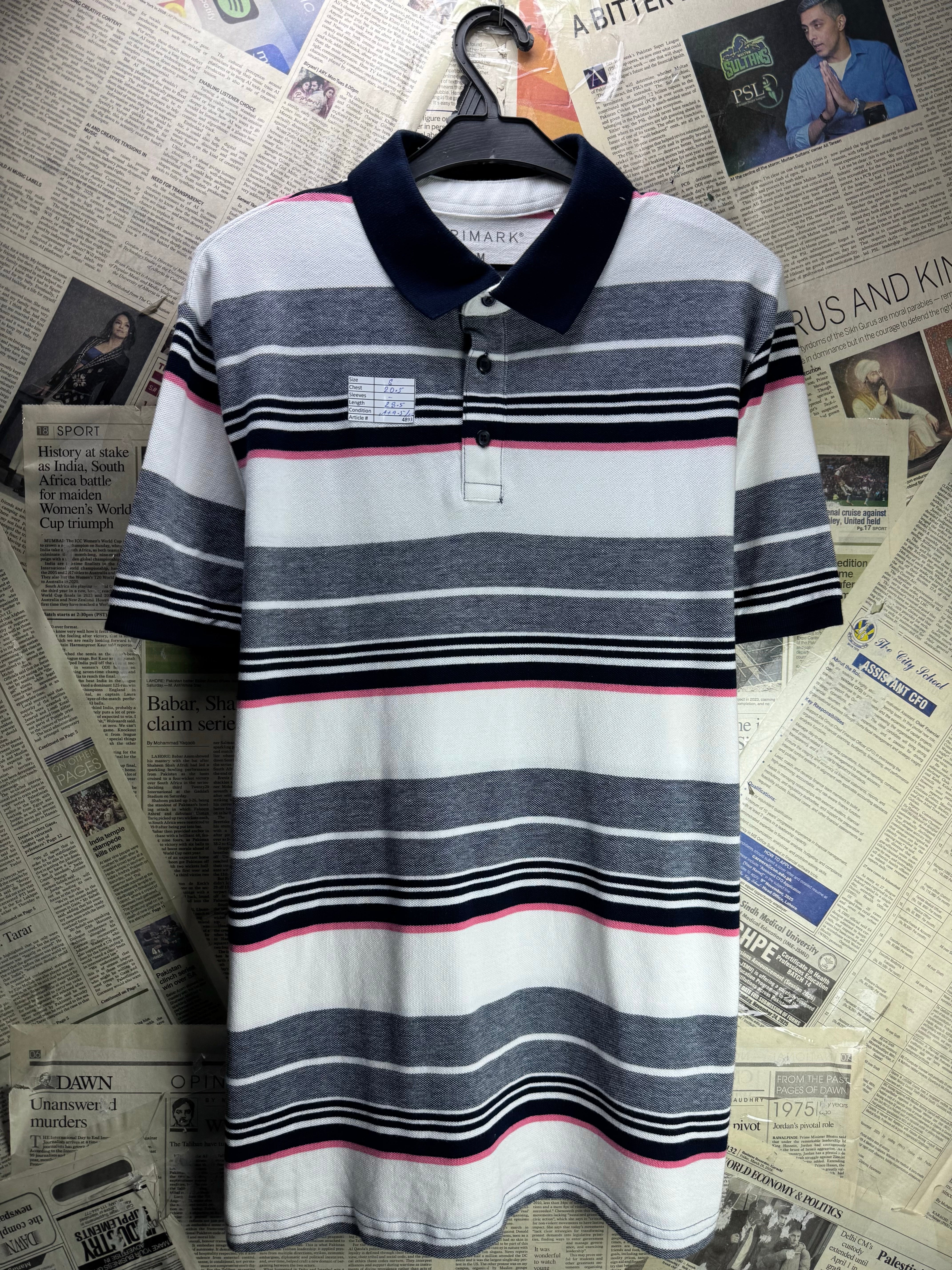 Primark® Small | Chest: 20.5" | Stripes | Polo Shirt | Cotton | 4893 - Genuine Maal
