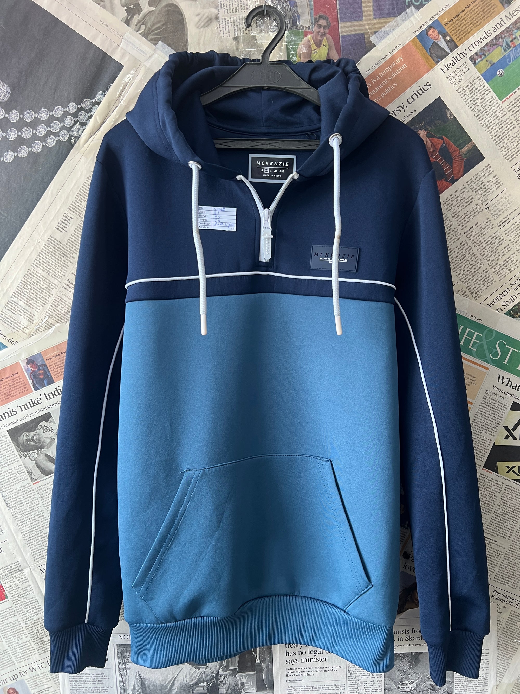 MCKENZIE® Small | Chest: 21" | Blue | Quarter Zip Hoodie | 491 - Genuine Maal
