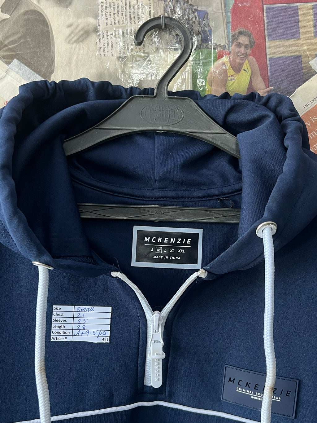 MCKENZIE® Small | Chest: 21" | Blue | Quarter Zip Hoodie | 491 - Genuine Maal