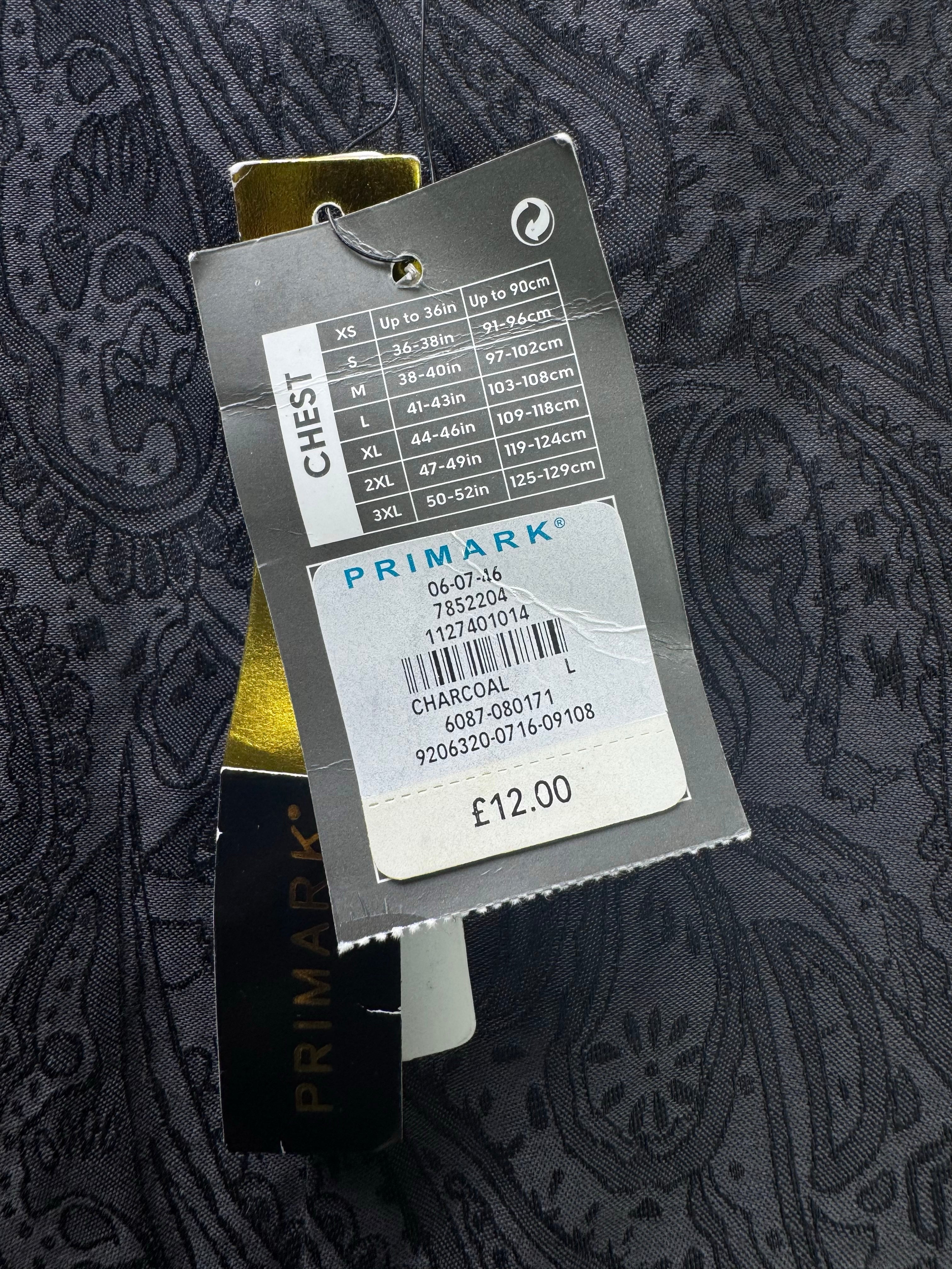 Primark® Medium | Chest: 21.5" | Dark Grey Pasley Print | Shirt | Cotton | 3544 - Genuine Maal