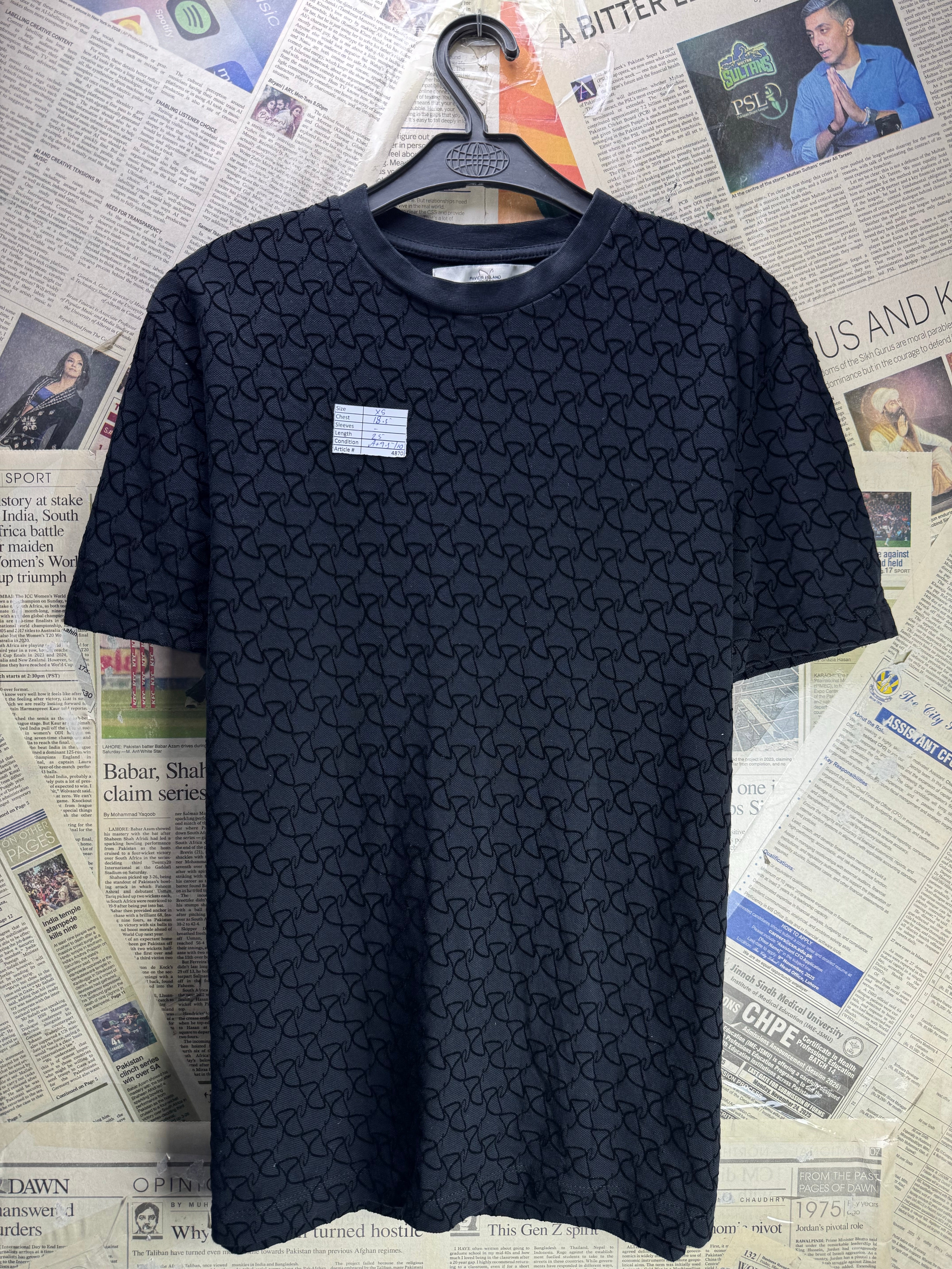 River Island® XS | Chest: 18.5" | Black | T-Shirt | Cotton | 4870 - Genuine Maal