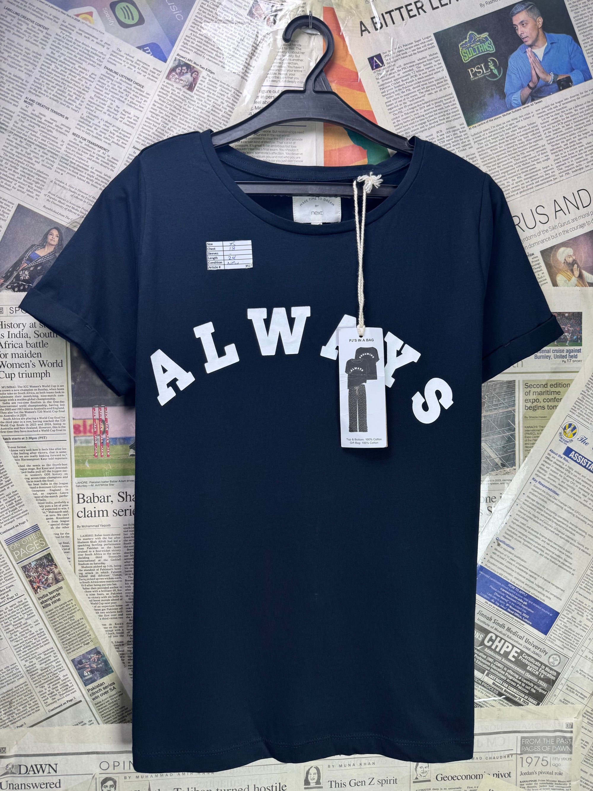 Next® XS | Chest: 18" | Black | T-Shirt | Cotton | 3527 - Genuine Maal