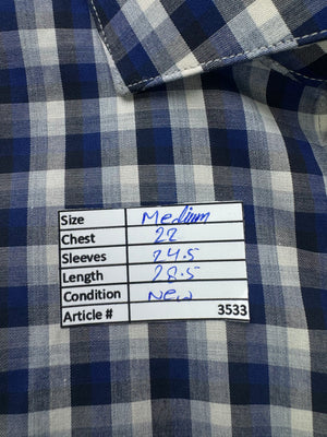 Pronto Uomo® Medium | Chest: 22" | Blue Check | Shirt | Cotton | 3533 - Genuine Maal
