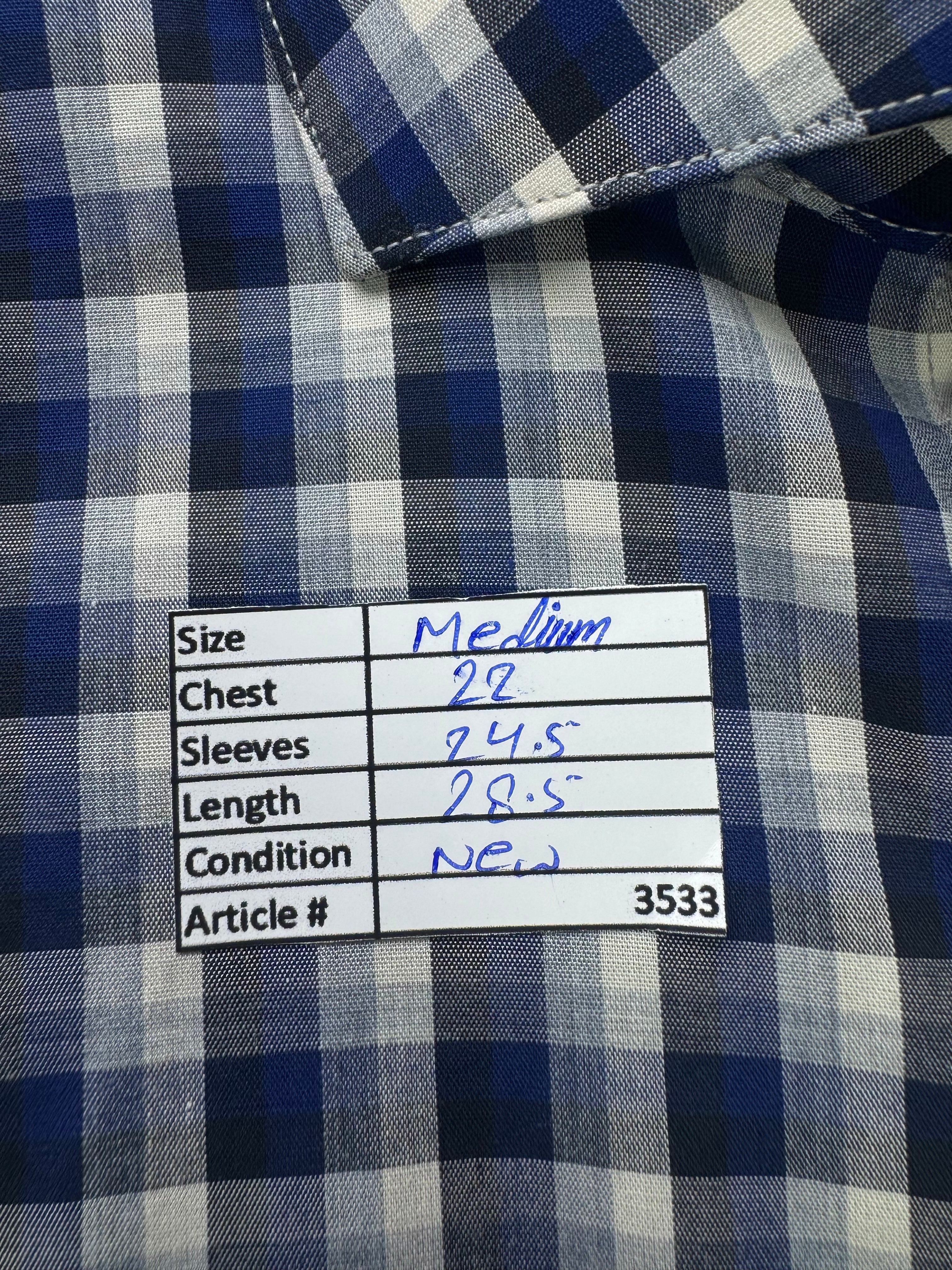 Pronto Uomo® Medium | Chest: 22" | Blue Check | Shirt | Cotton | 3533 - Genuine Maal