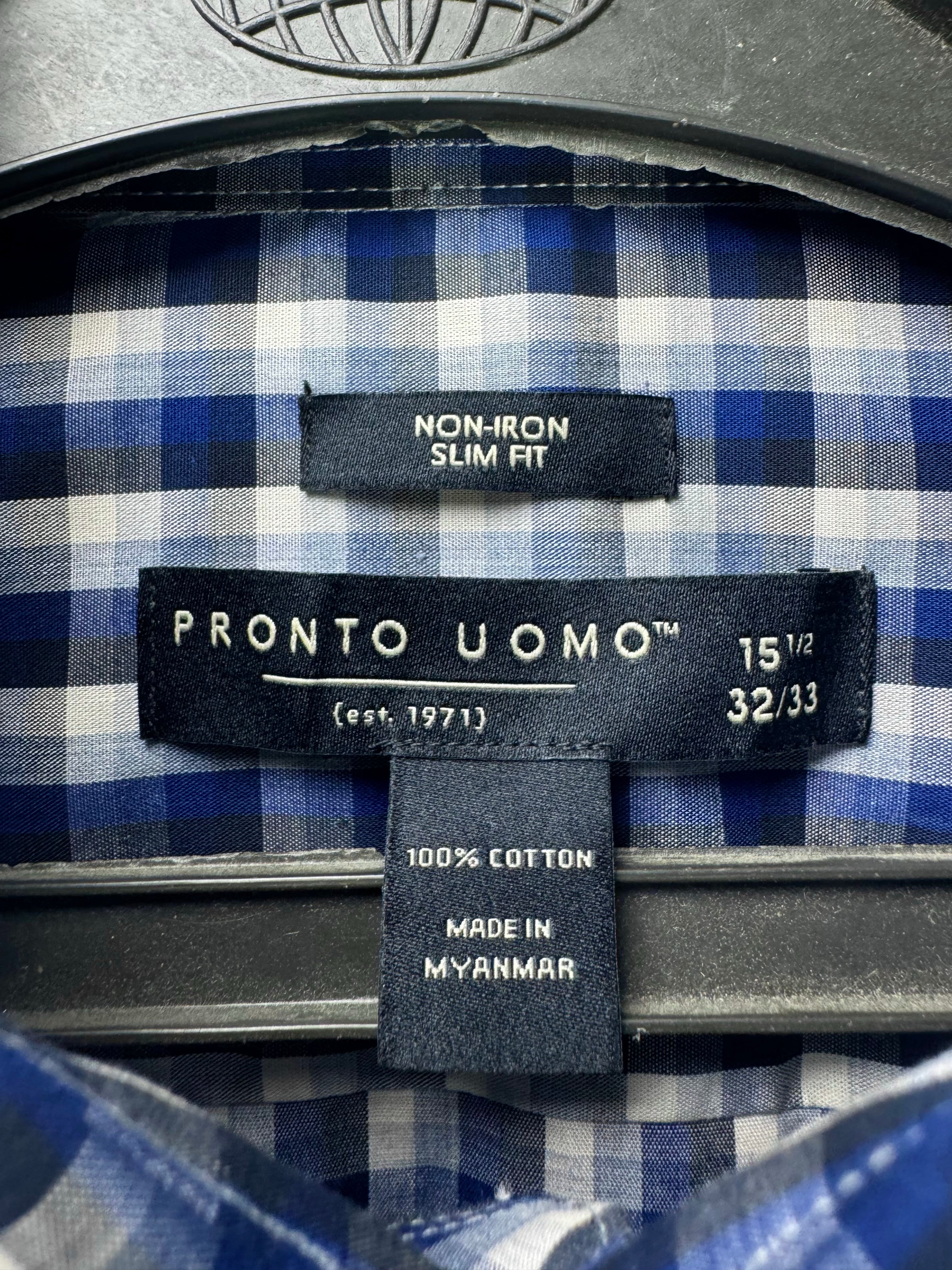 Pronto Uomo® Medium | Chest: 22" | Blue Check | Shirt | Cotton | 3533 - Genuine Maal