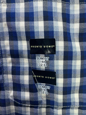 Pronto Uomo® Medium | Chest: 22" | Blue Check | Shirt | Cotton | 3533 - Genuine Maal