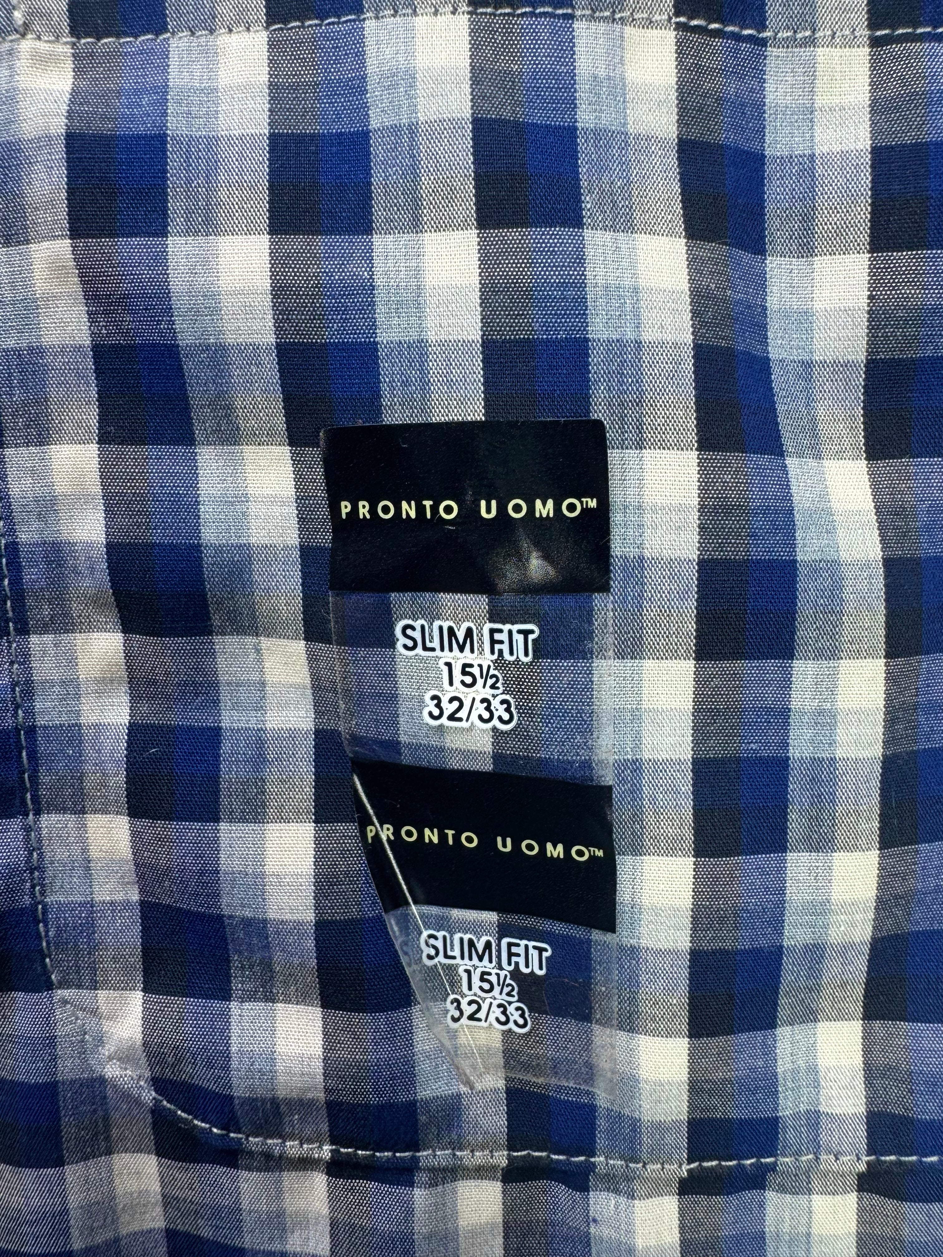 Pronto Uomo® Medium | Chest: 22" | Blue Check | Shirt | Cotton | 3533 - Genuine Maal