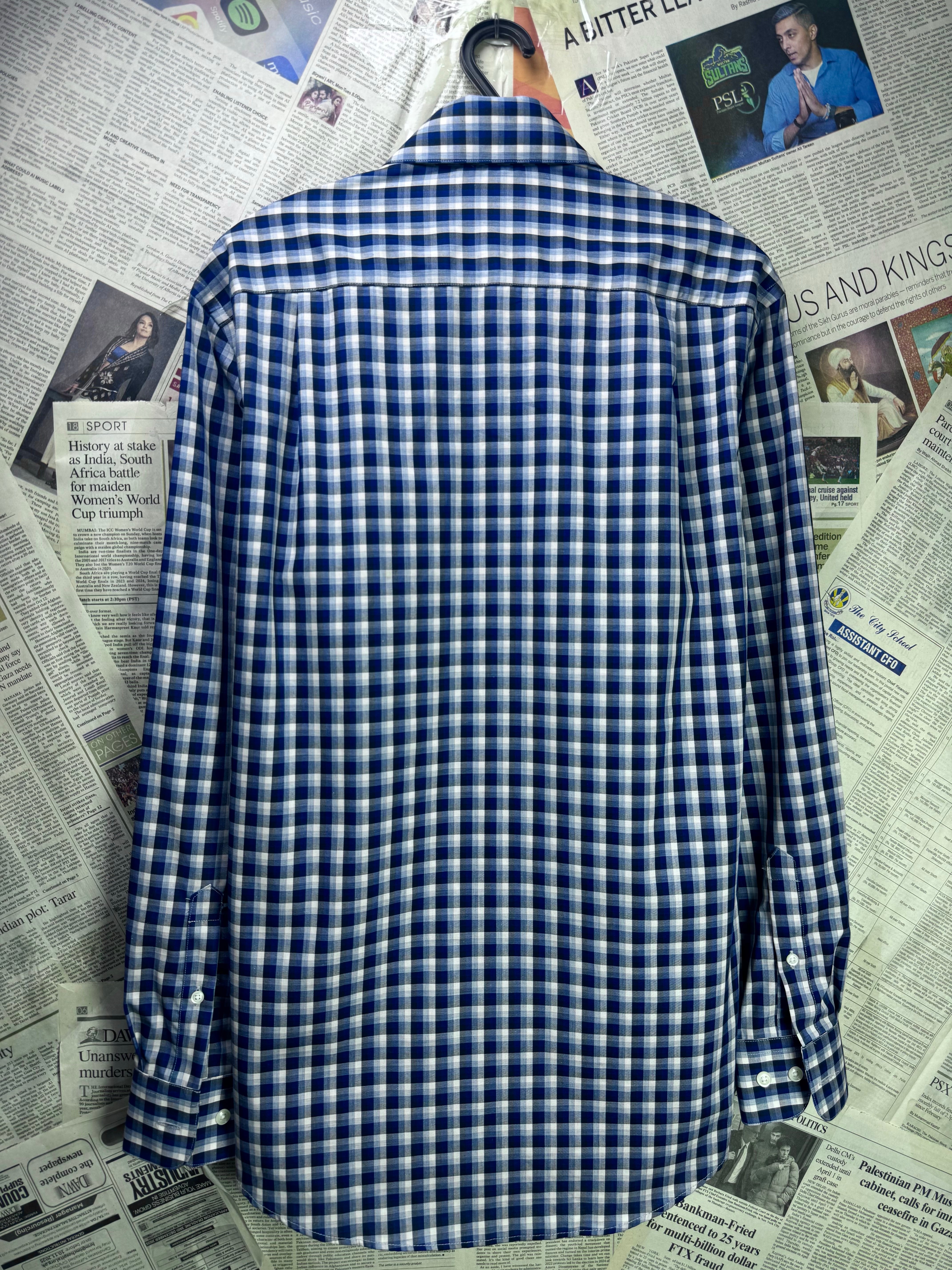 Pronto Uomo® Medium | Chest: 22" | Blue Check | Shirt | Cotton | 3533 - Genuine Maal