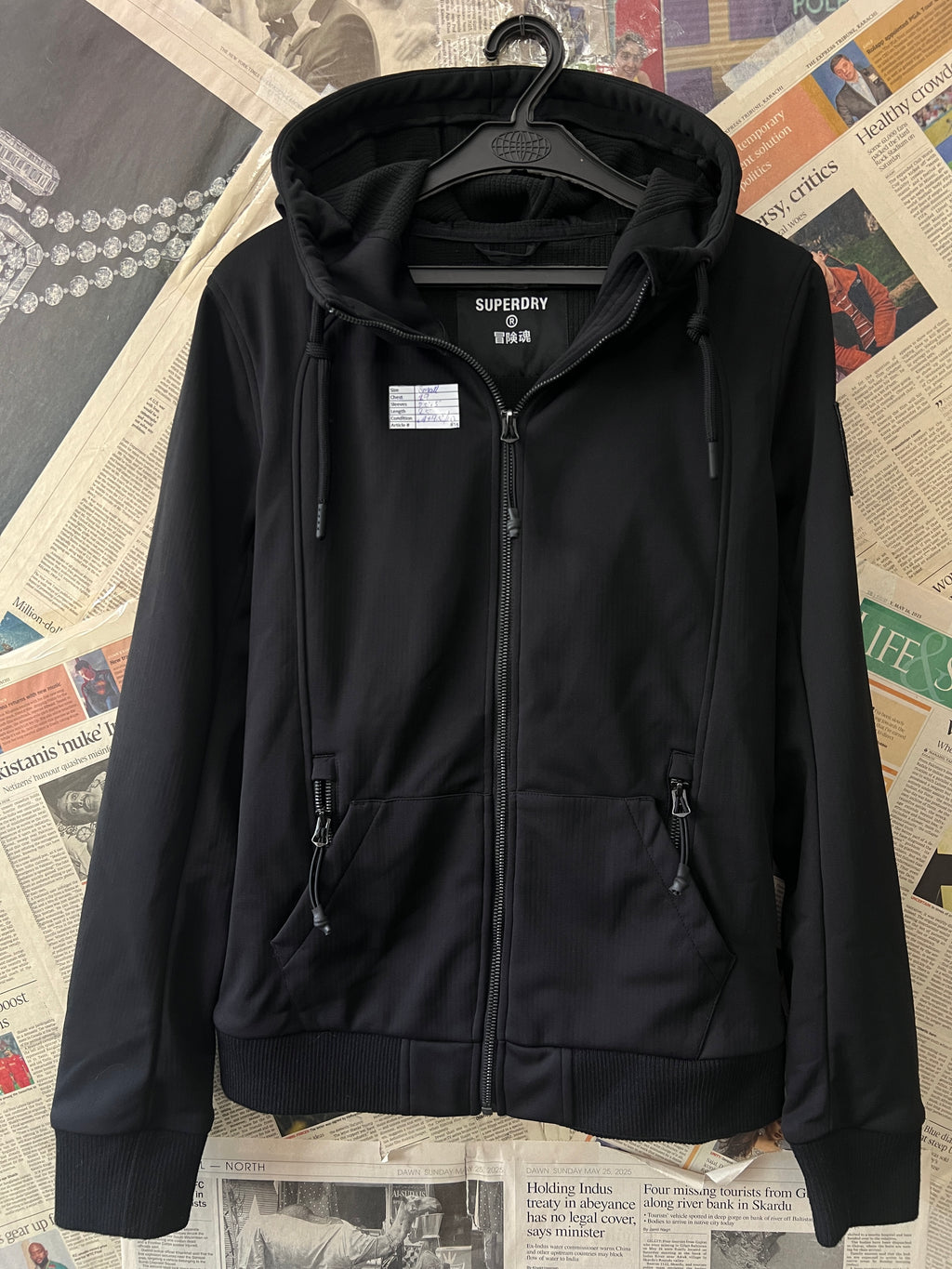 Super Dry® Small | Chest: 19" | Black | Jacket with Hoodie | 834 - Genuine Maal