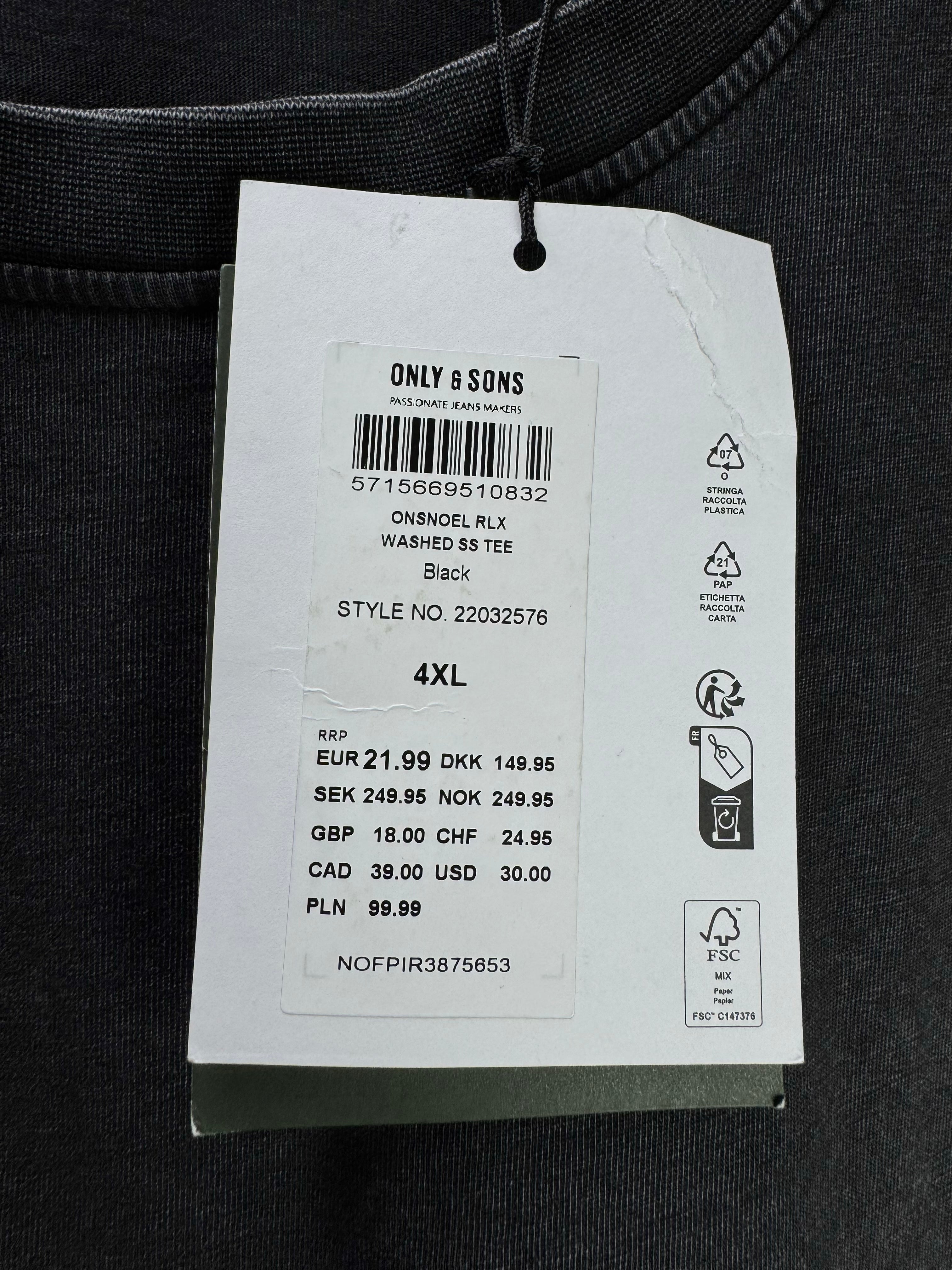 Only&Sons® XXXL | Chest: 29" | Black | T-Shirt | Cotton | 5108 - Genuine Maal