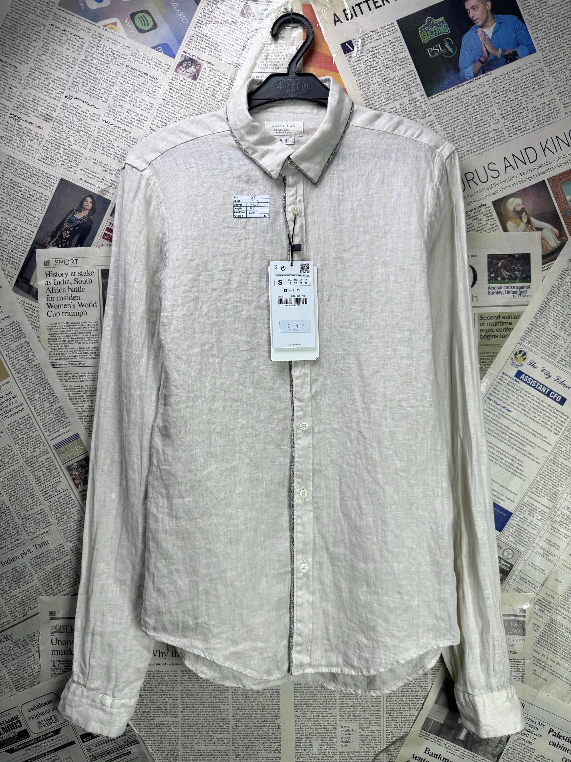 Zara® XS | Chest: 17.5" | Beige | Shirt | Linen | 3729 - Genuine Maal