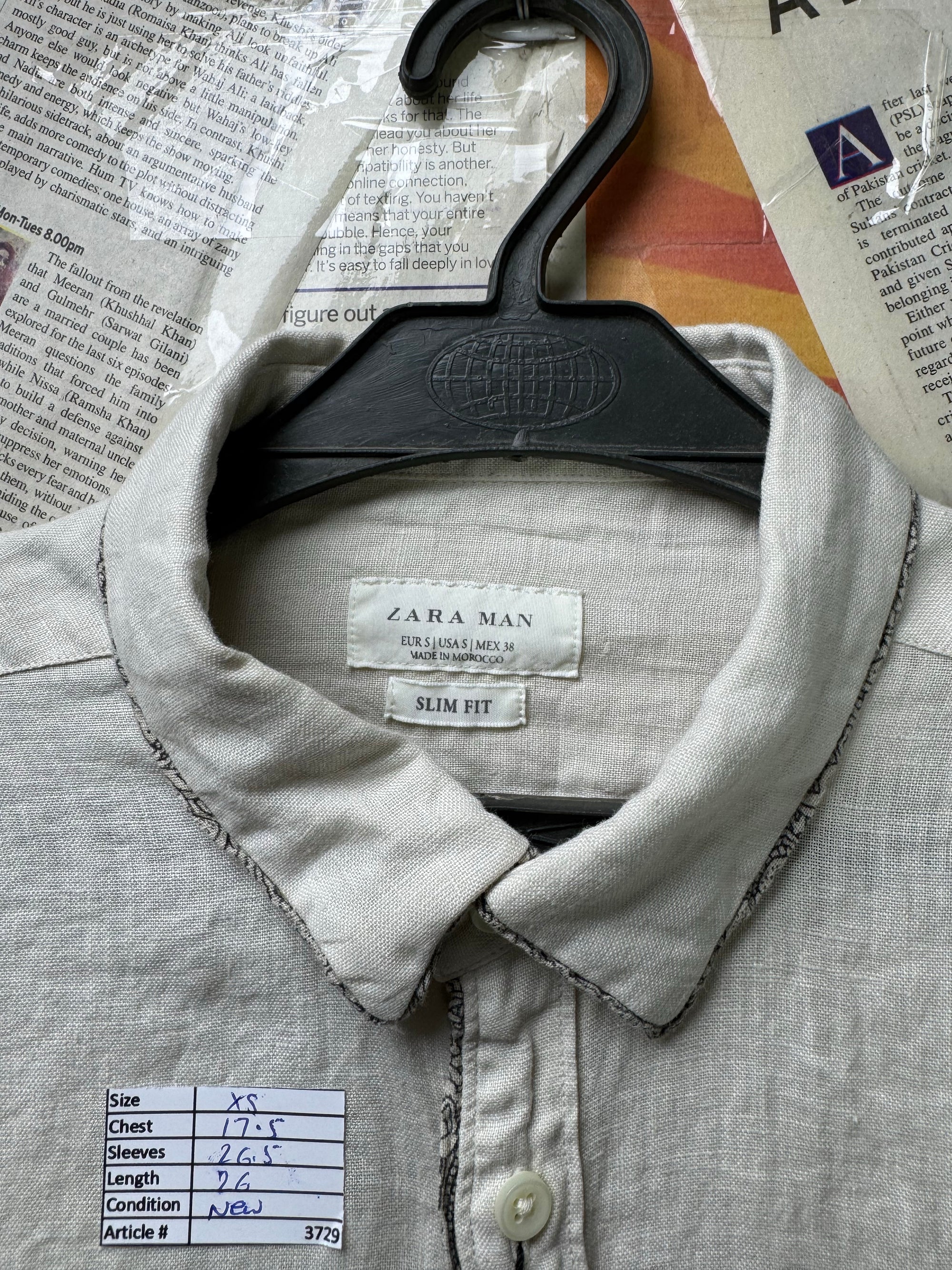 Zara® XS | Chest: 17.5" | Beige | Shirt | Linen | 3729 - Genuine Maal