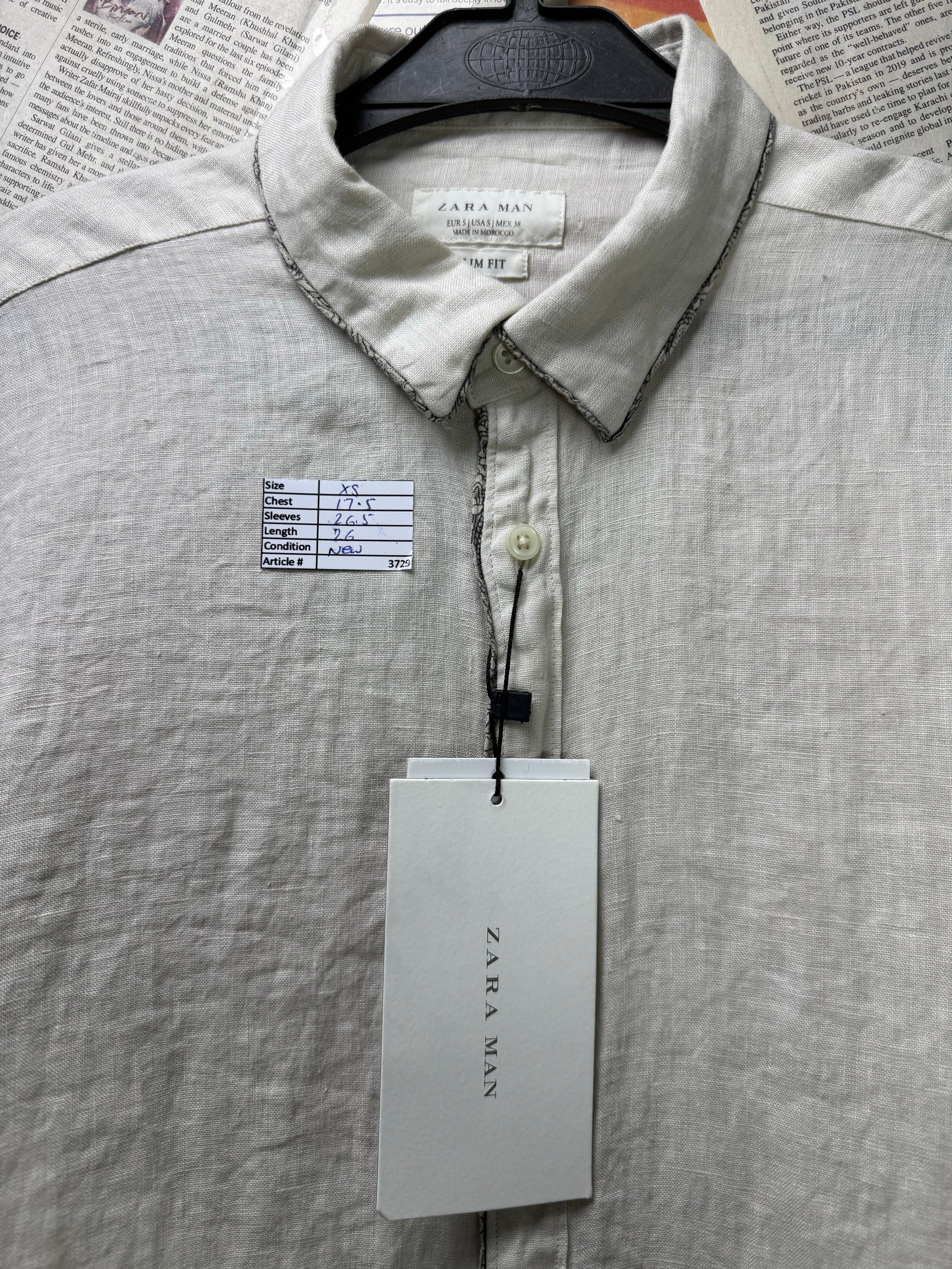 Zara® XS | Chest: 17.5" | Beige | Shirt | Linen | 3729 - Genuine Maal
