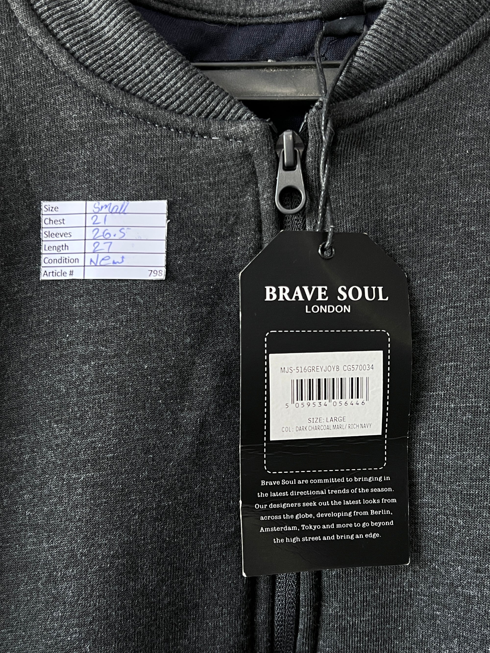Brave Soul® Small | Chest: 21" | Charcoal | Bomber Jacket | 798 - Genuine Maal