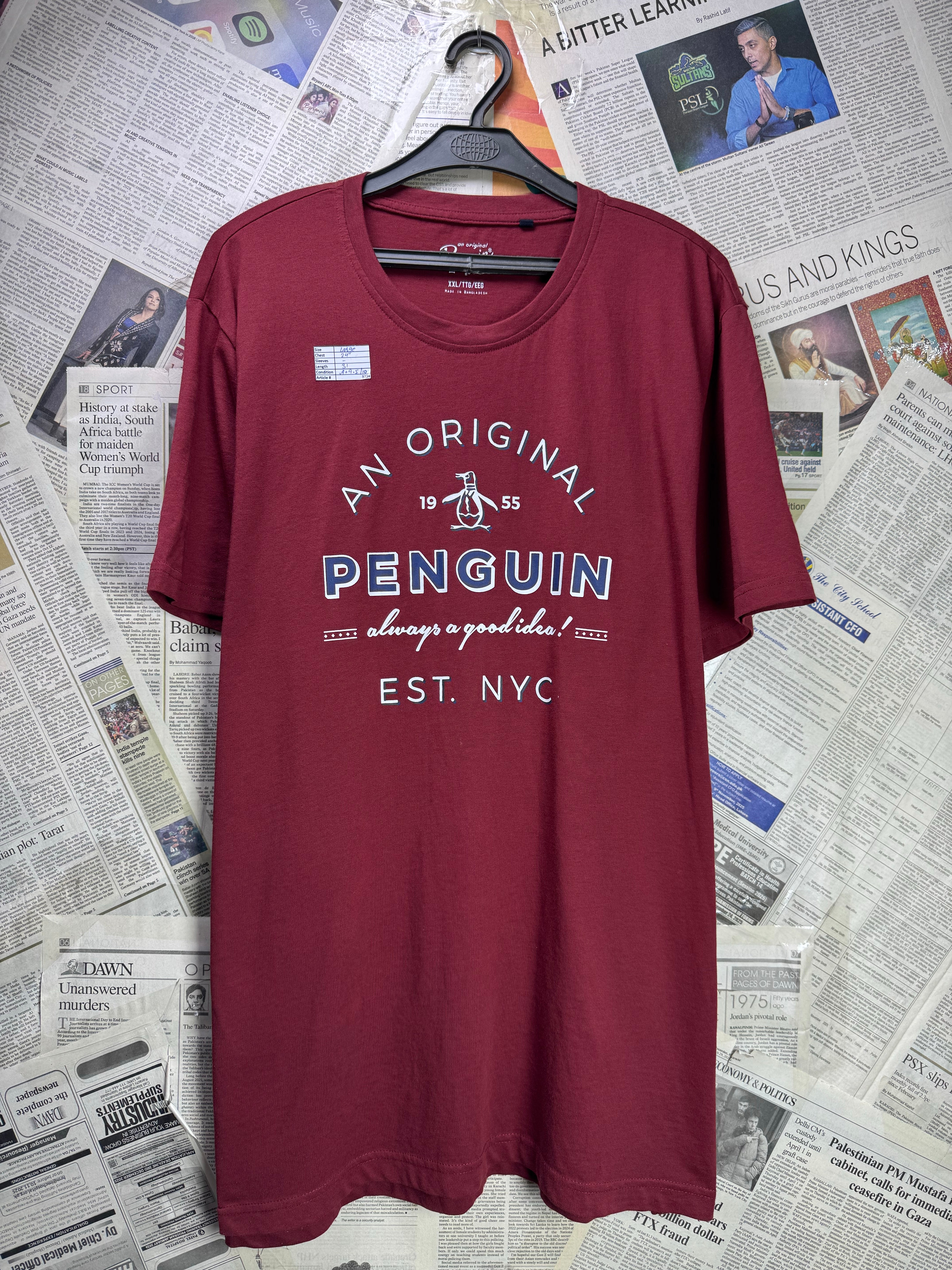 Penguin® Large | Chest: 24" | Crimson | T-Shirt | Cotton - Poly | 3734 - Genuine Maal