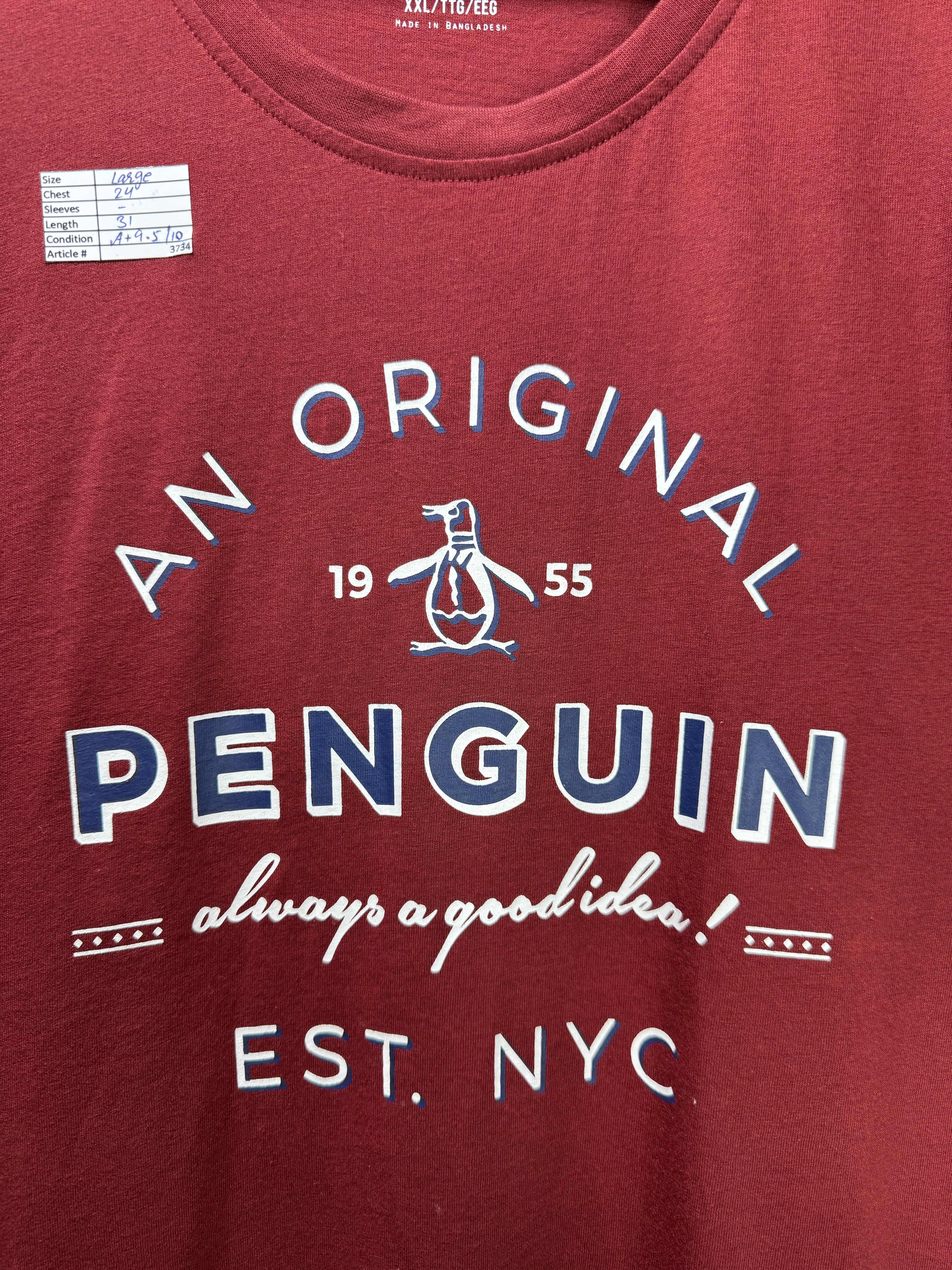 Penguin® Large | Chest: 24" | Crimson | T-Shirt | Cotton - Poly | 3734 - Genuine Maal
