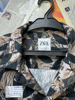 Zara® Small | Chest: 21" | Tiger Print | Camp Shirt | Cotton | 3736 - Genuine Maal