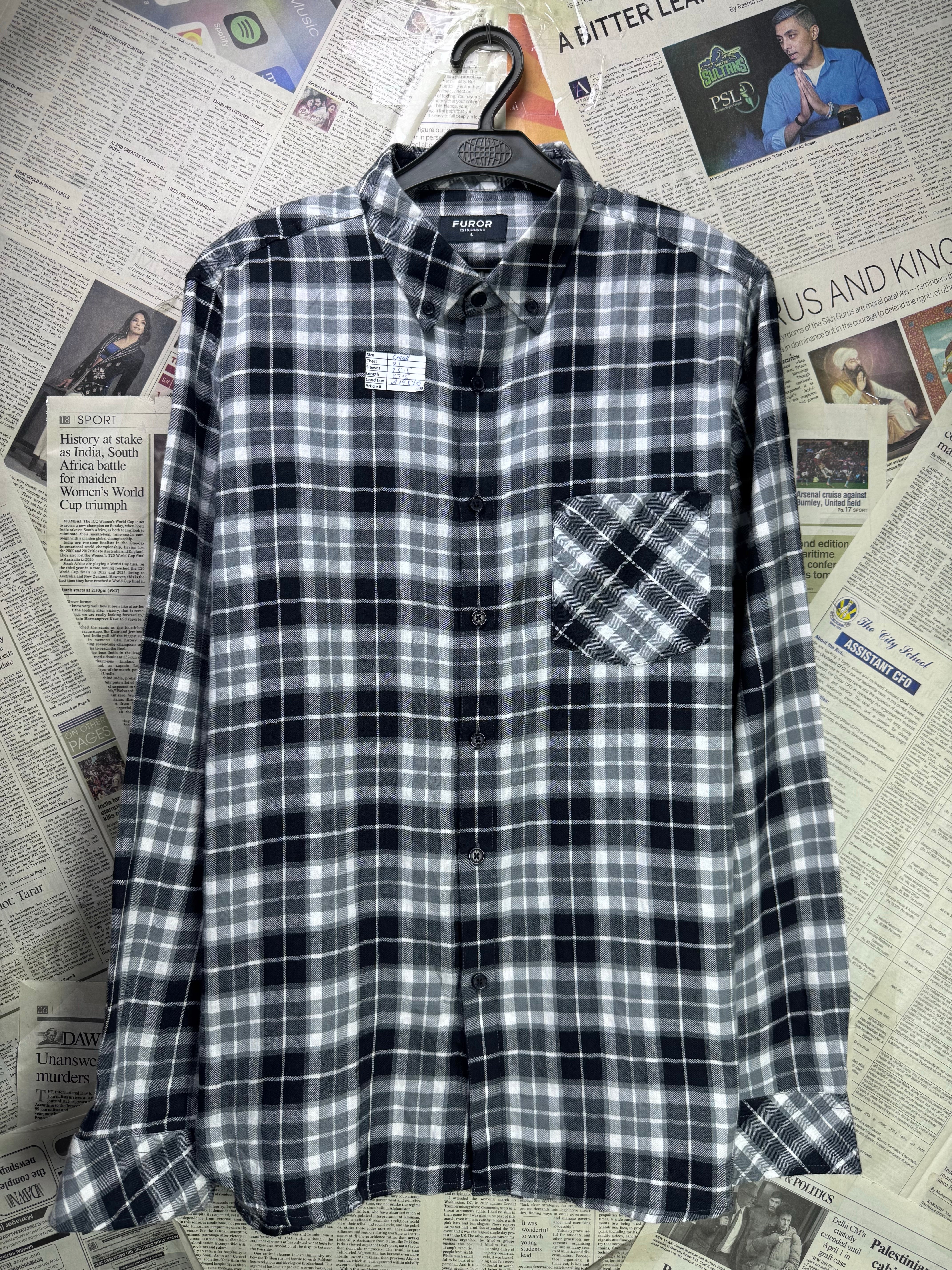 Furor® Small | Chest: 21" | Grey Plaid | Shirt | Cotton | 3738 - Genuine Maal