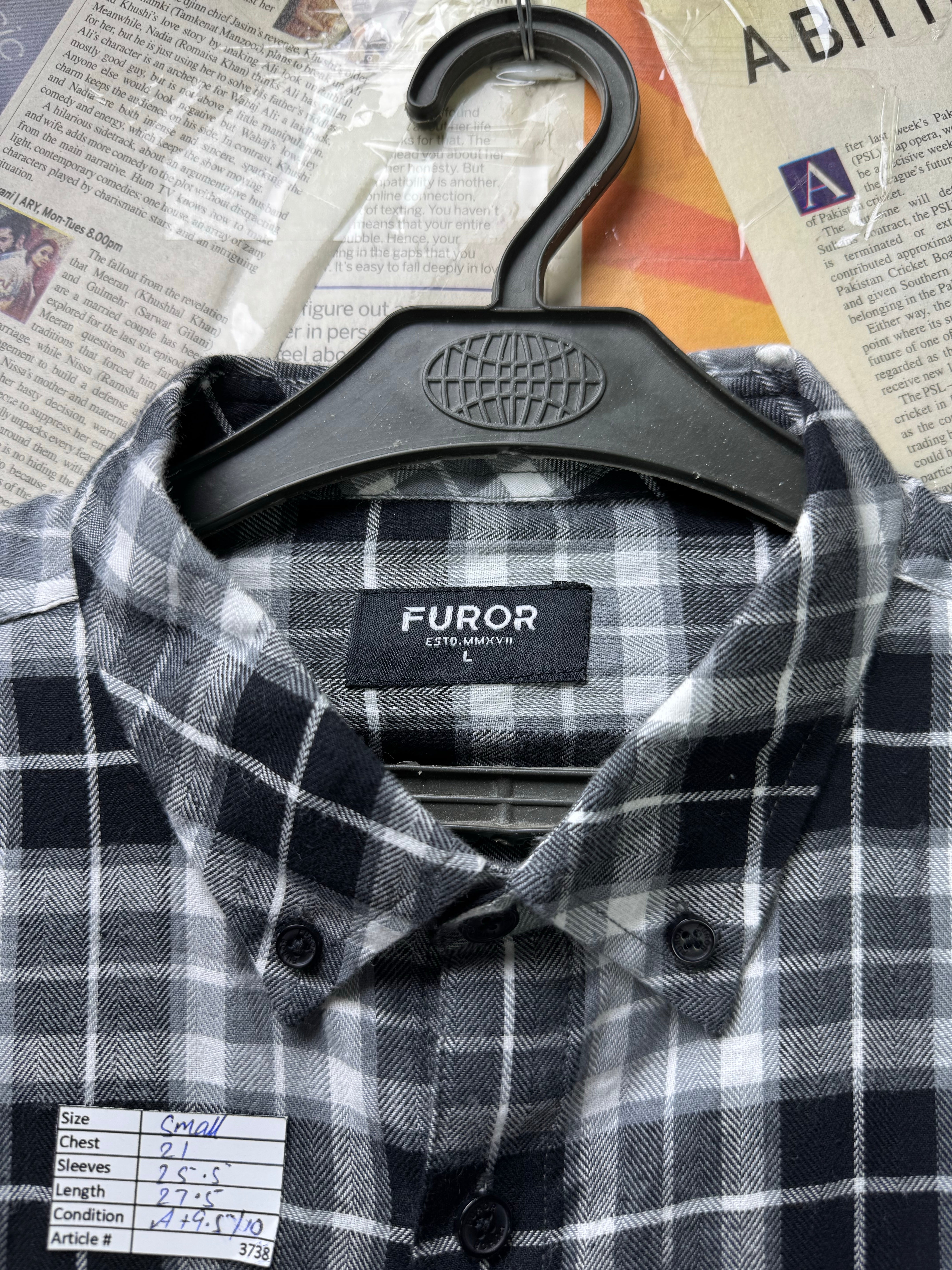 Furor® Small | Chest: 21" | Grey Plaid | Shirt | Cotton | 3738 - Genuine Maal