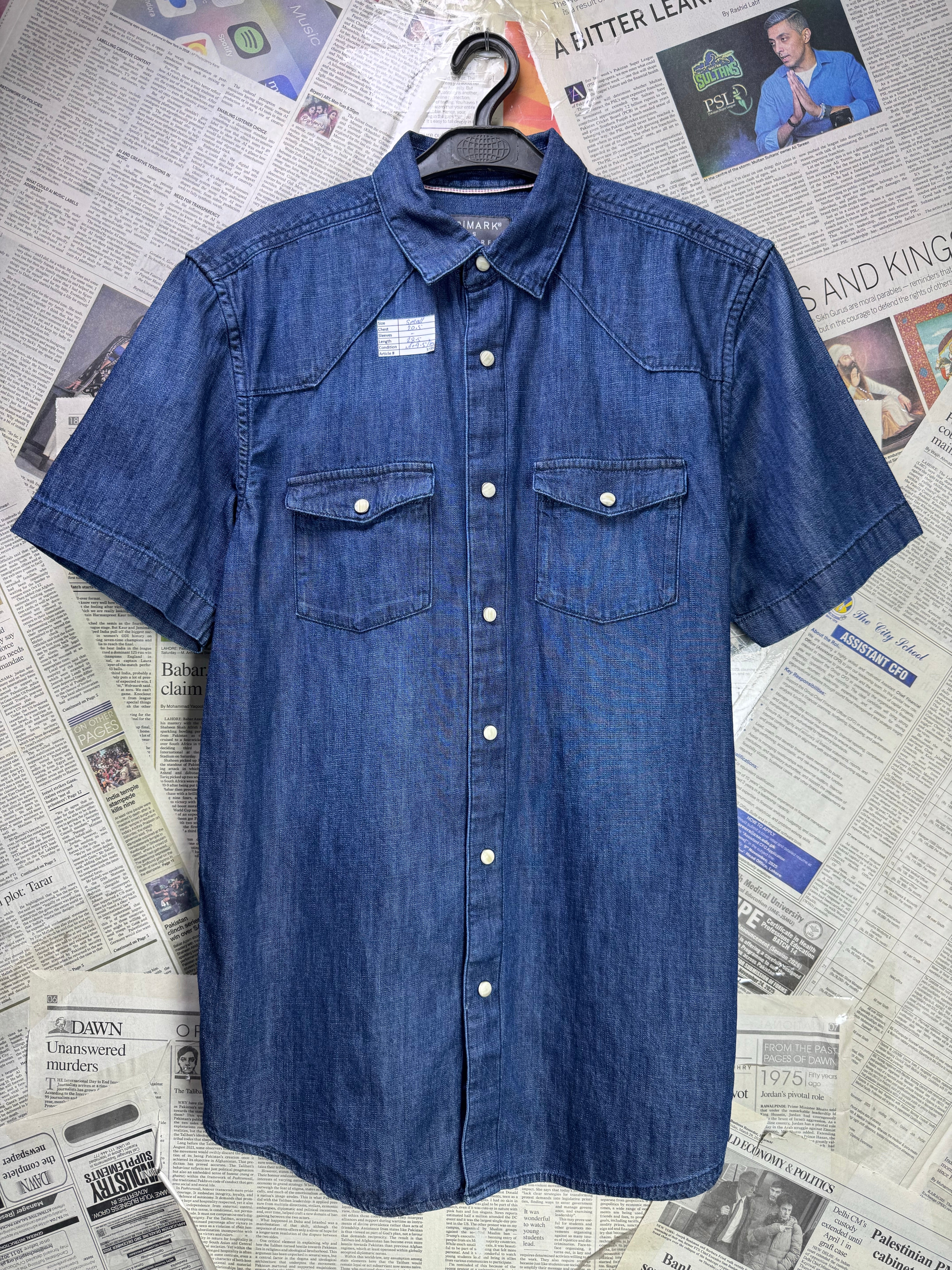 Primark® Small | Chest: 20.5" | Blue | Denim Shirt | Cotton | 3739 - Genuine Maal