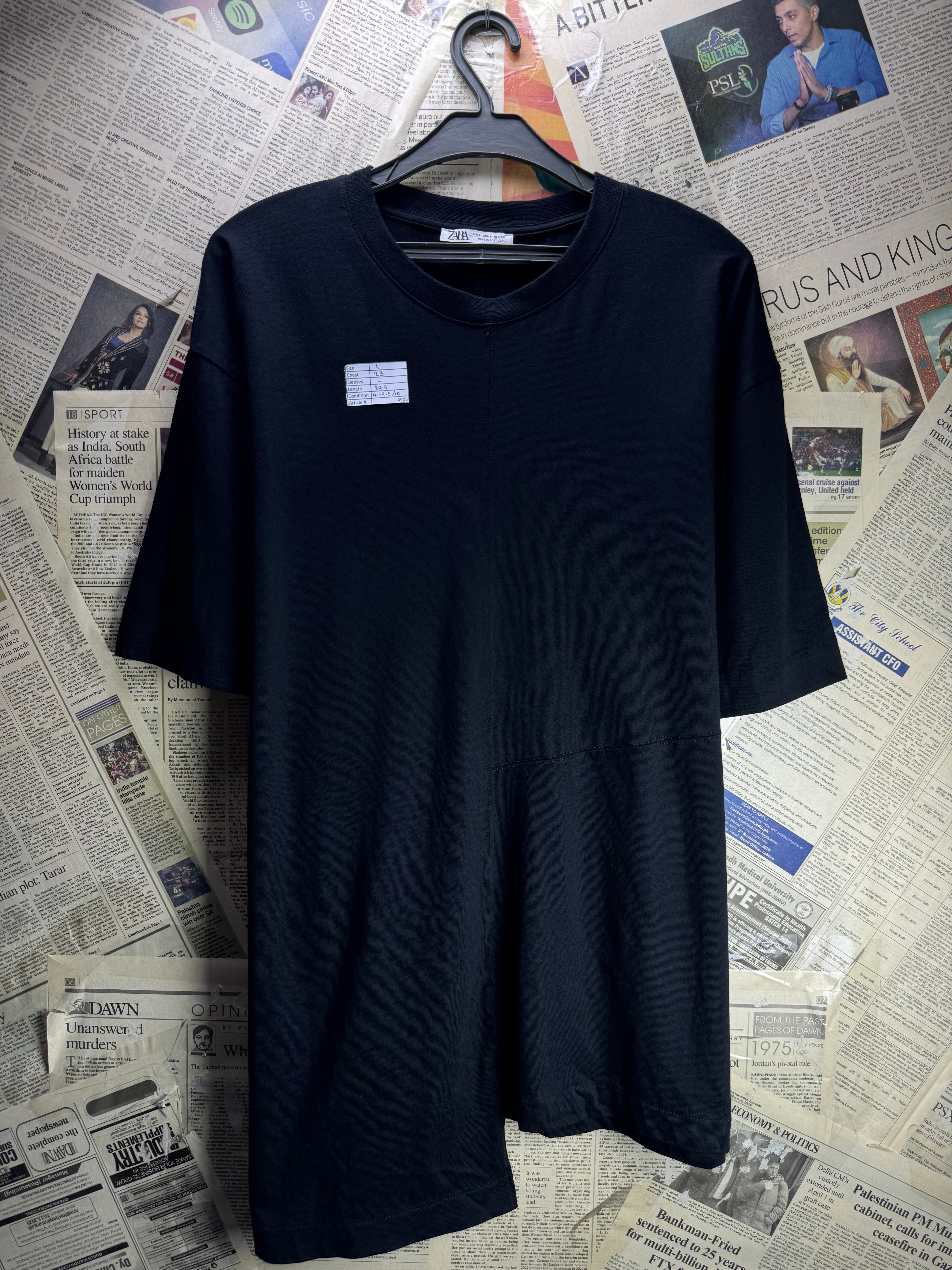 Zara® Large | Chest: 23" | Black | Asymmetrical Hem T-Shirt | Cotton | 4905 - Genuine Maal