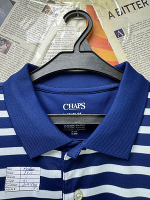 Chaps® Medium | Chest: 22.5" | Blue&White Stripe | Golf Polo | Poly - Elastane | 3771 - Genuine Maal