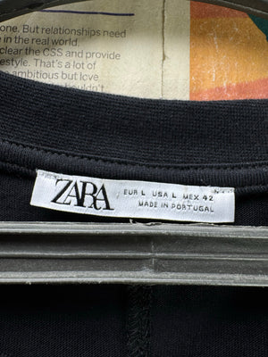 Zara® Large | Chest: 23" | Black | Asymmetrical Hem T-Shirt | Cotton | 4905 - Genuine Maal