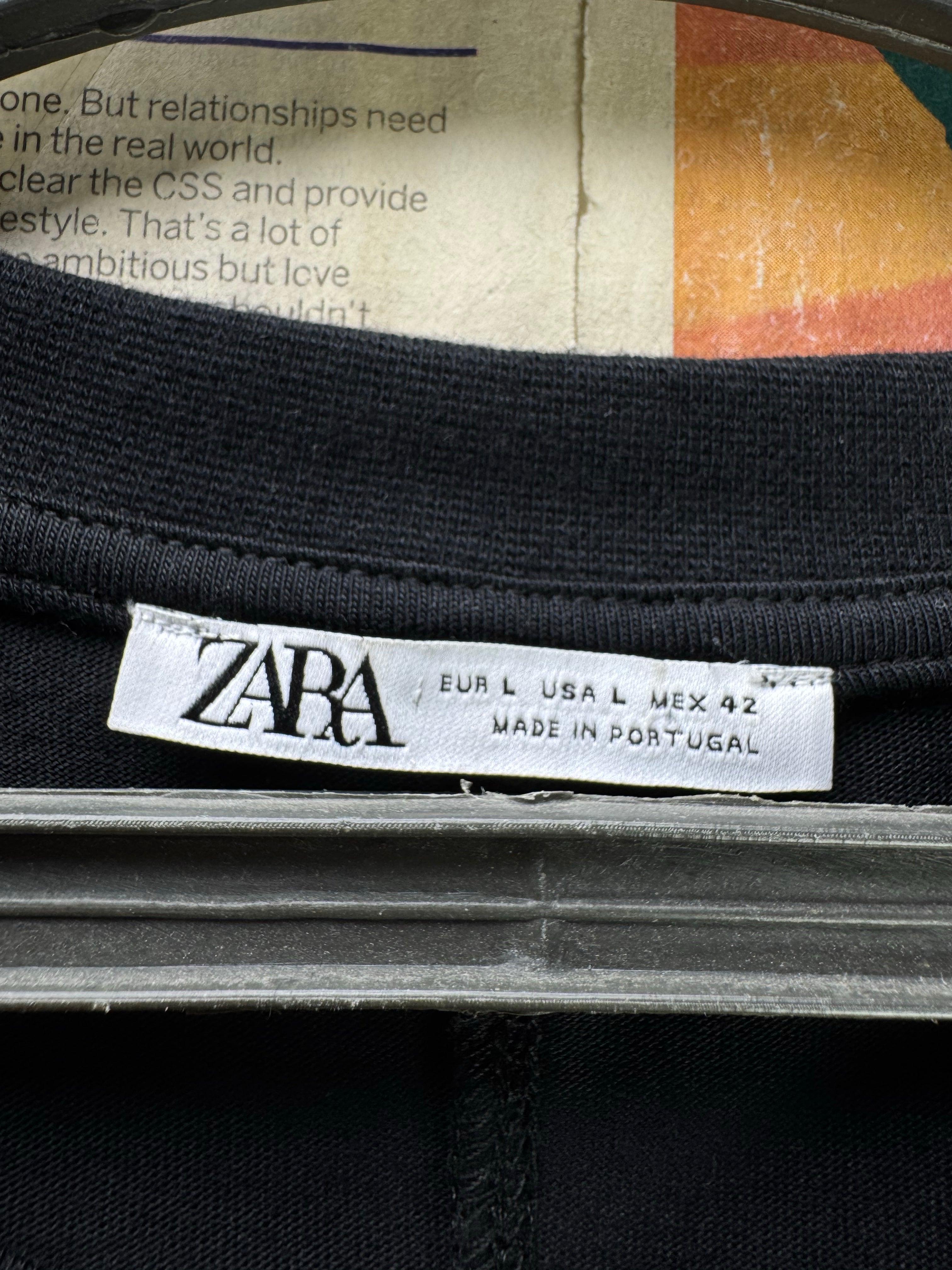 Zara® Large | Chest: 23" | Black | Asymmetrical Hem T-Shirt | Cotton | 4905 - Genuine Maal