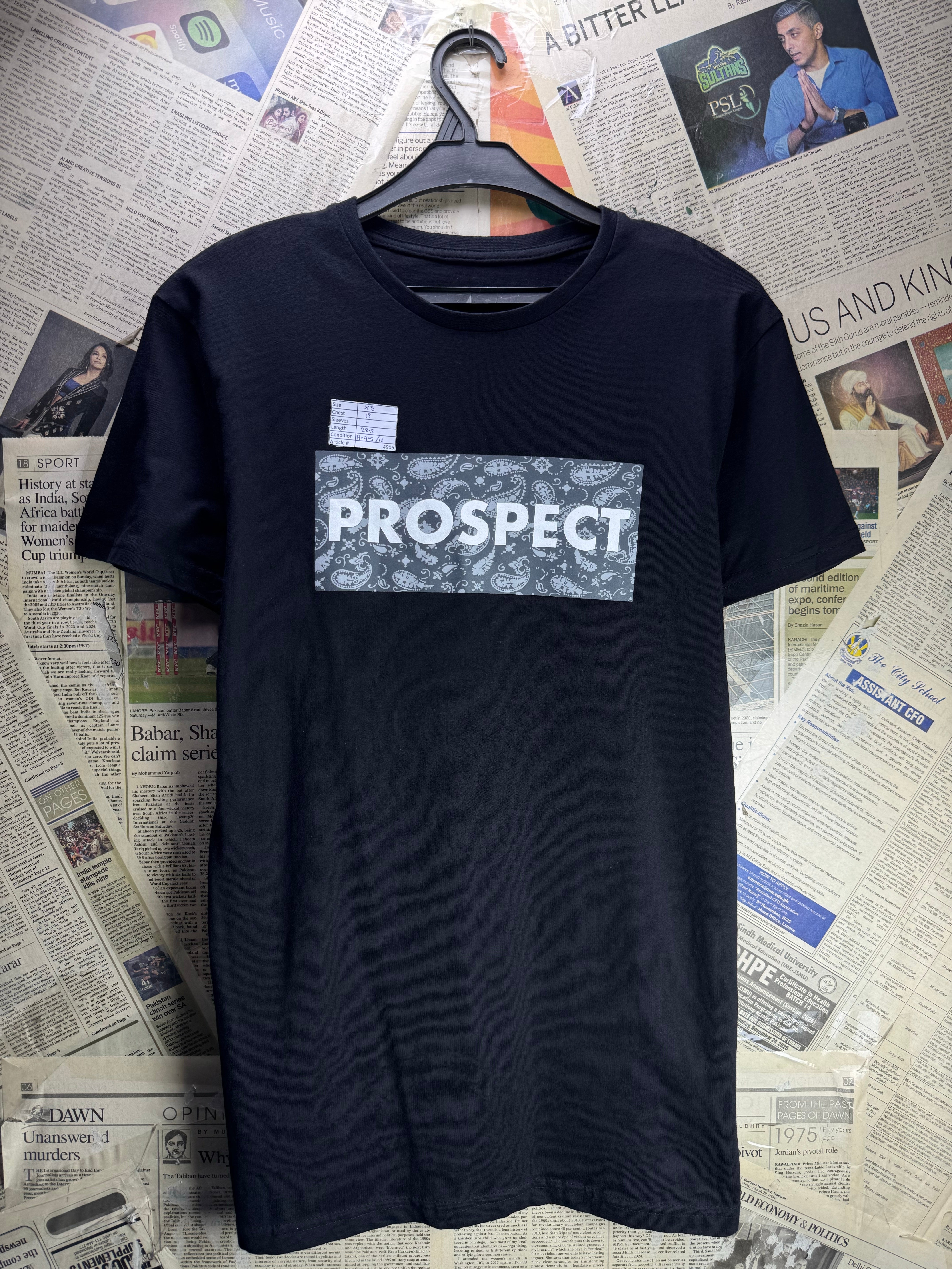 Primark® XS | Chest: 18" | Black | T-Shirt | Cotton | 4906 - Genuine Maal