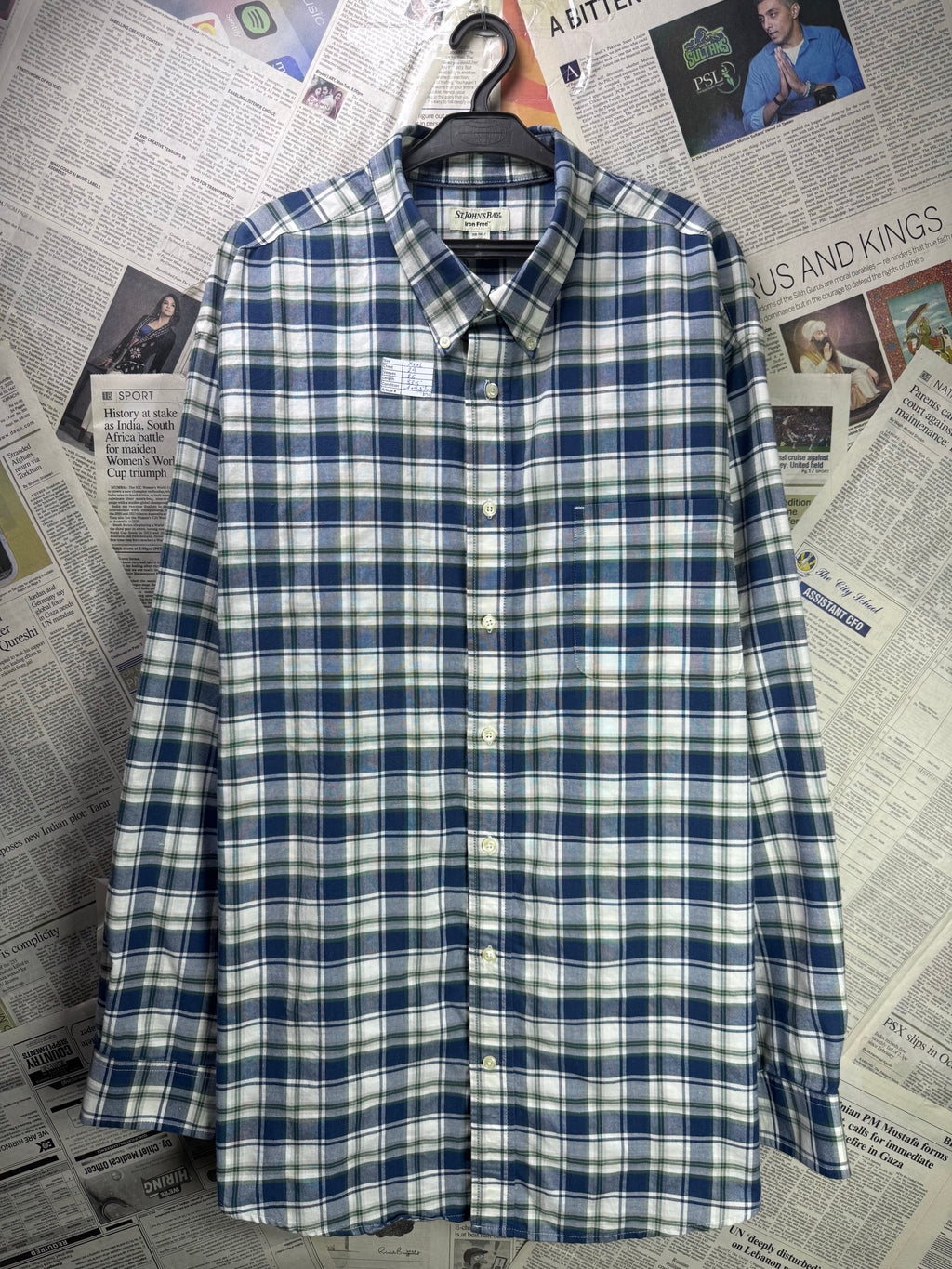 St. John's Bay® XXXL | Chest: 29" | Blue & White Plaid | Shirt | Cotton - Poly | 3751 - Genuine Maal