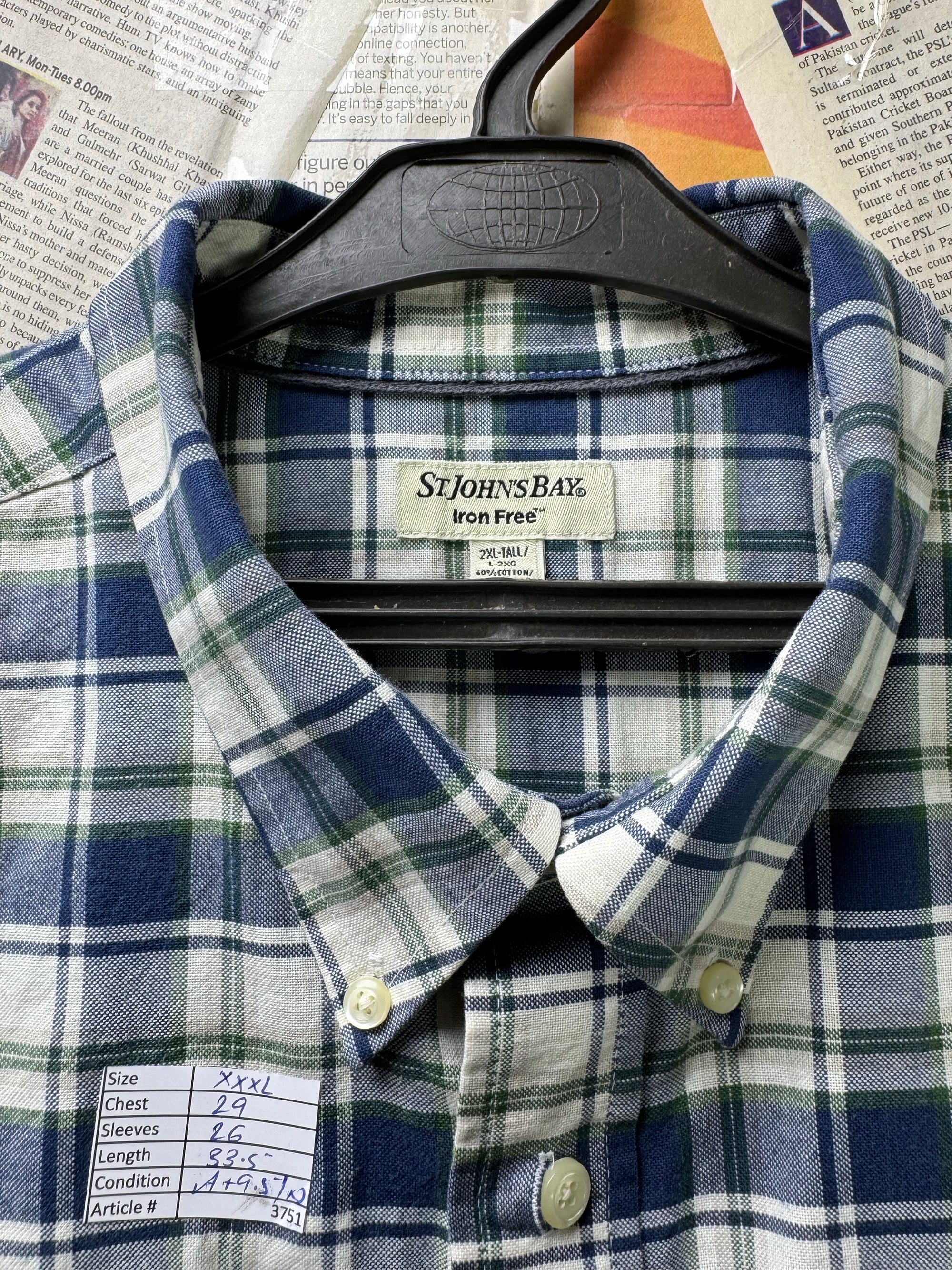 St. John's Bay® XXXL | Chest: 29" | Blue & White Plaid | Shirt | Cotton - Poly | 3751 - Genuine Maal