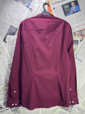 Asos® Small | Chest: 20" | Burgundy | Band Collar Shirt | Cotton - Elastane | 3756 - Genuine Maal