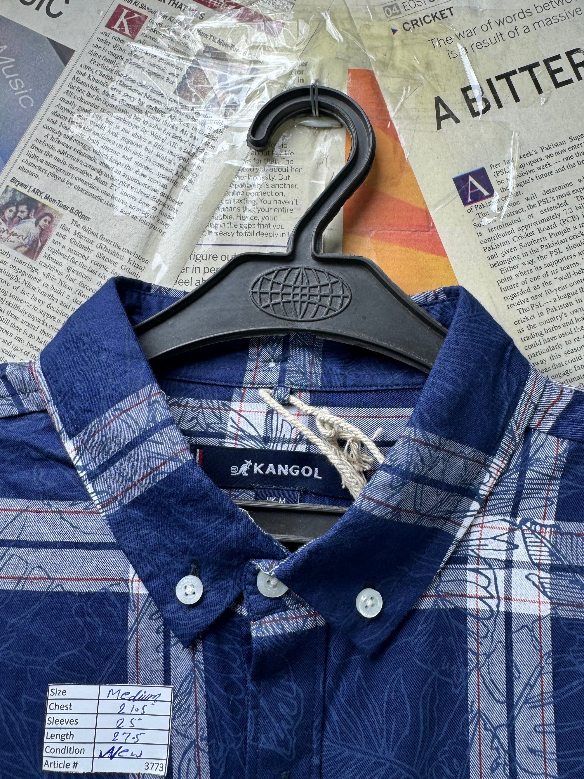 Kangol® Medium | Chest: 21.5" | Blue Floral Plaid | Shirt | Cotton | 3773 - Genuine Maal