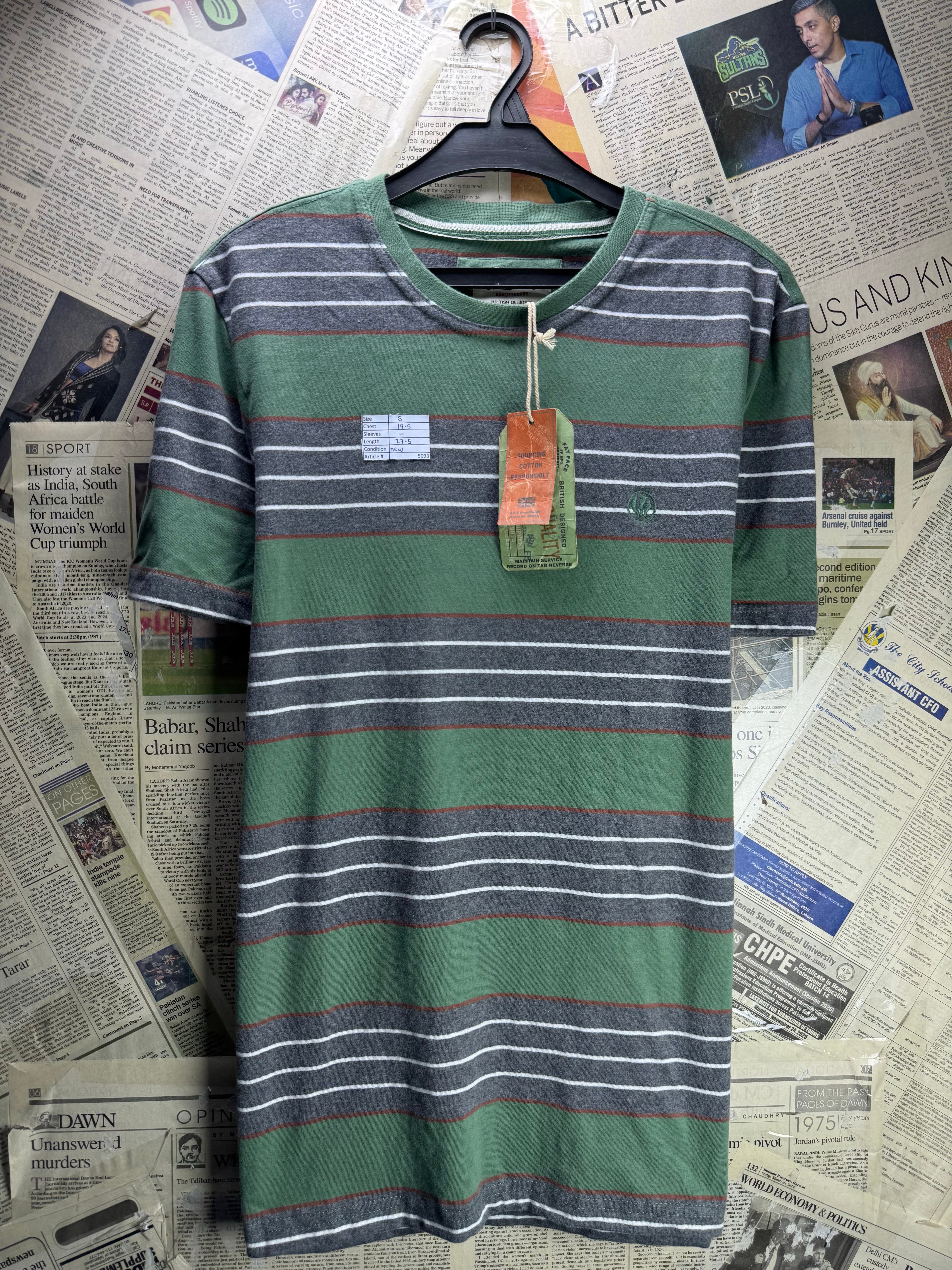 Fat Face® Small | Chest: 19.5" | Apple Green Stripes | T-Shirt | Cotton | 5098 - Genuine Maal