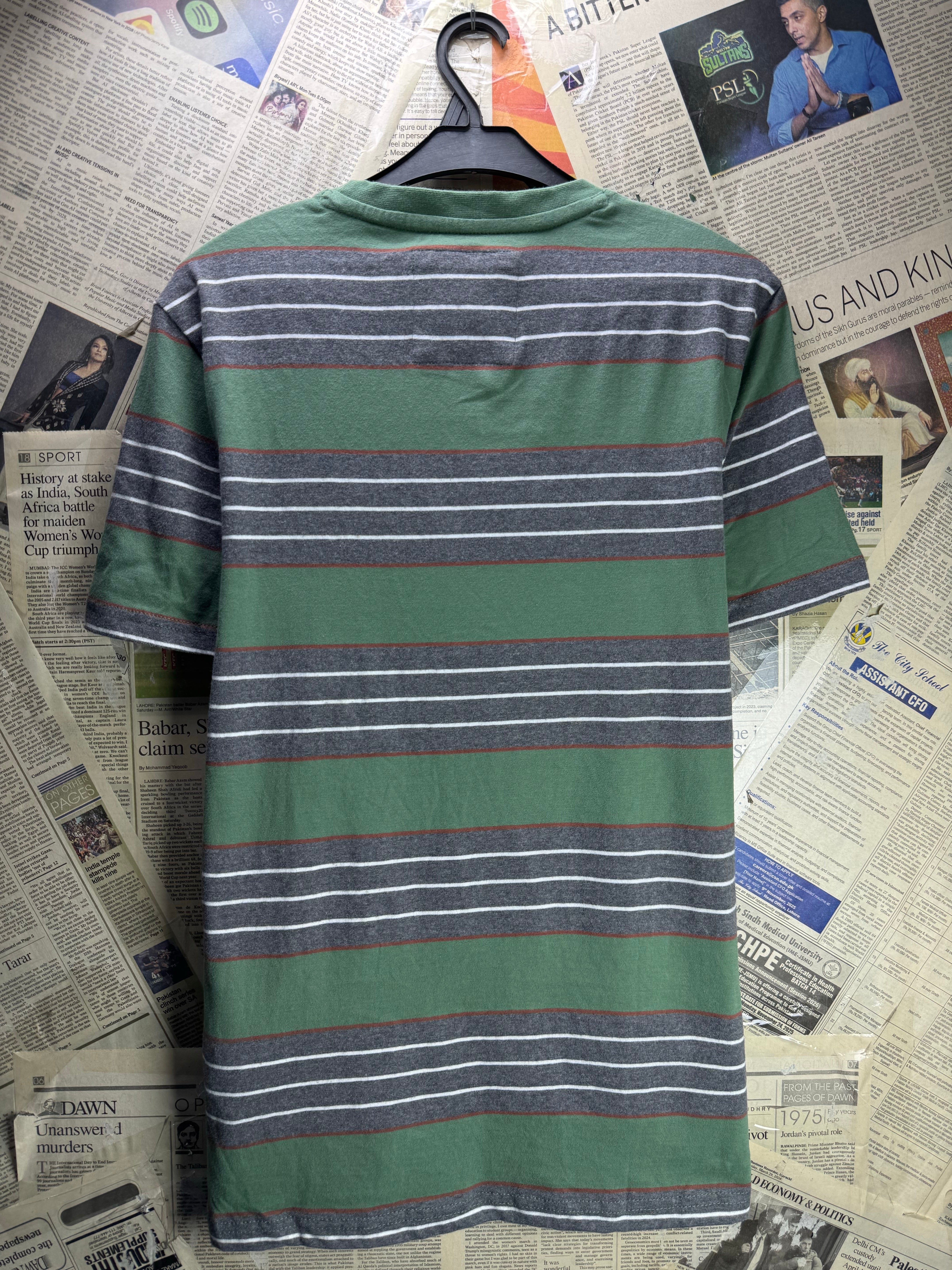 Fat Face® Small | Chest: 19.5" | Apple Green Stripes | T-Shirt | Cotton | 5098 - Genuine Maal