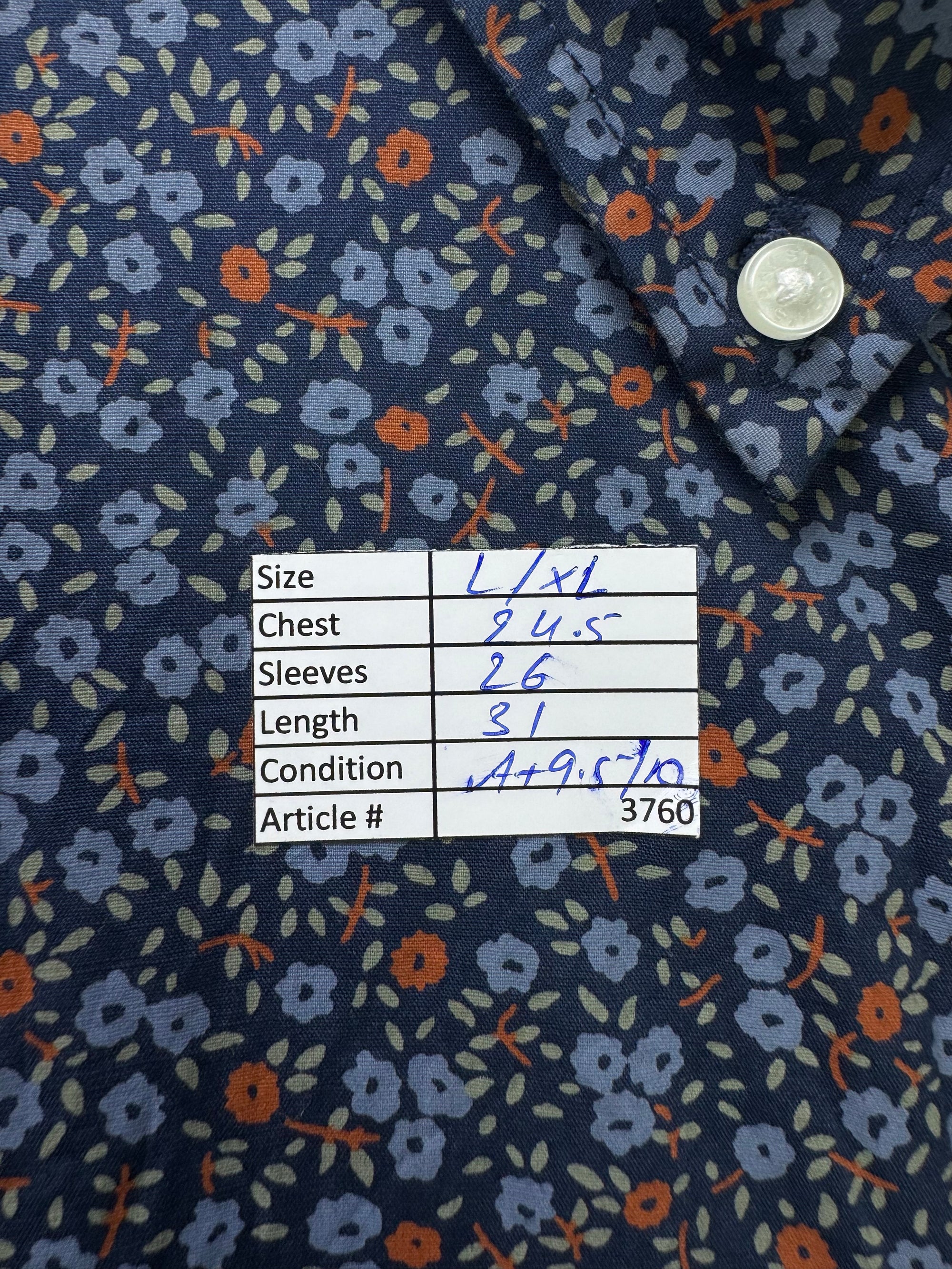 St John's Bay® L/XL | Chest: 24.5" | Blue Floral | Shirt | Cotton - Elastane | 3760 - Genuine Maal