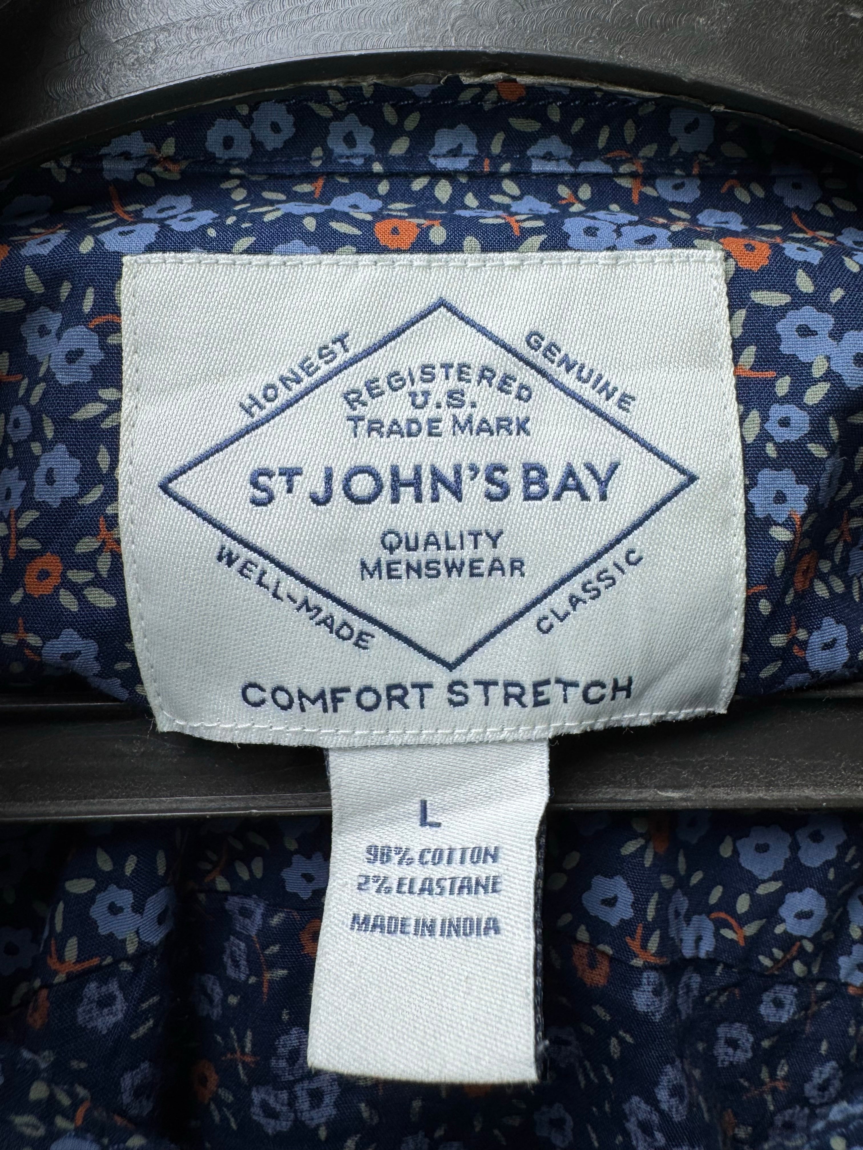 St John's Bay® L/XL | Chest: 24.5" | Blue Floral | Shirt | Cotton - Elastane | 3760 - Genuine Maal