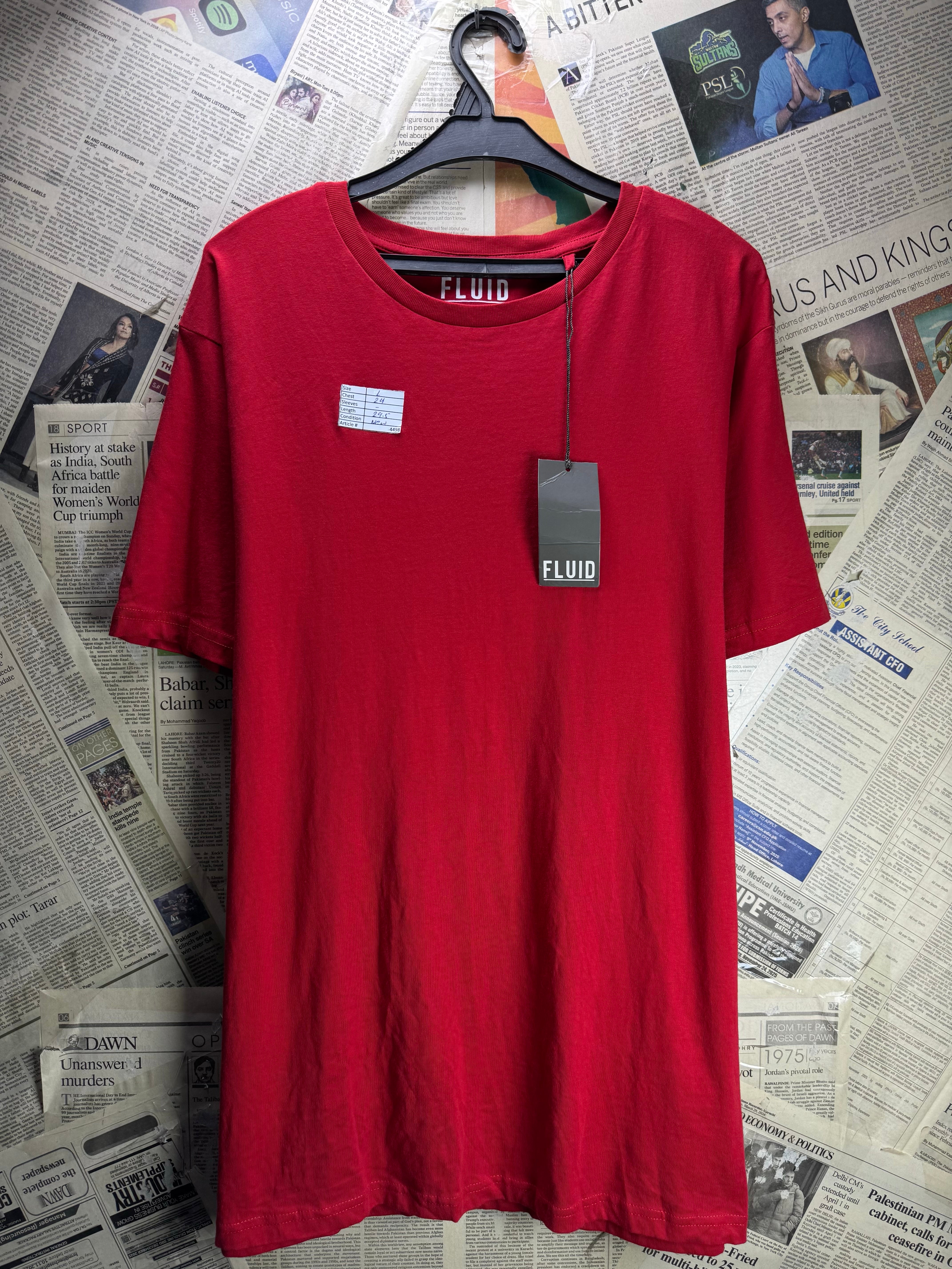 Fluid® Large | Chest: 24" | Red | T-Shirt | Cotton | 4498 - Genuine Maal