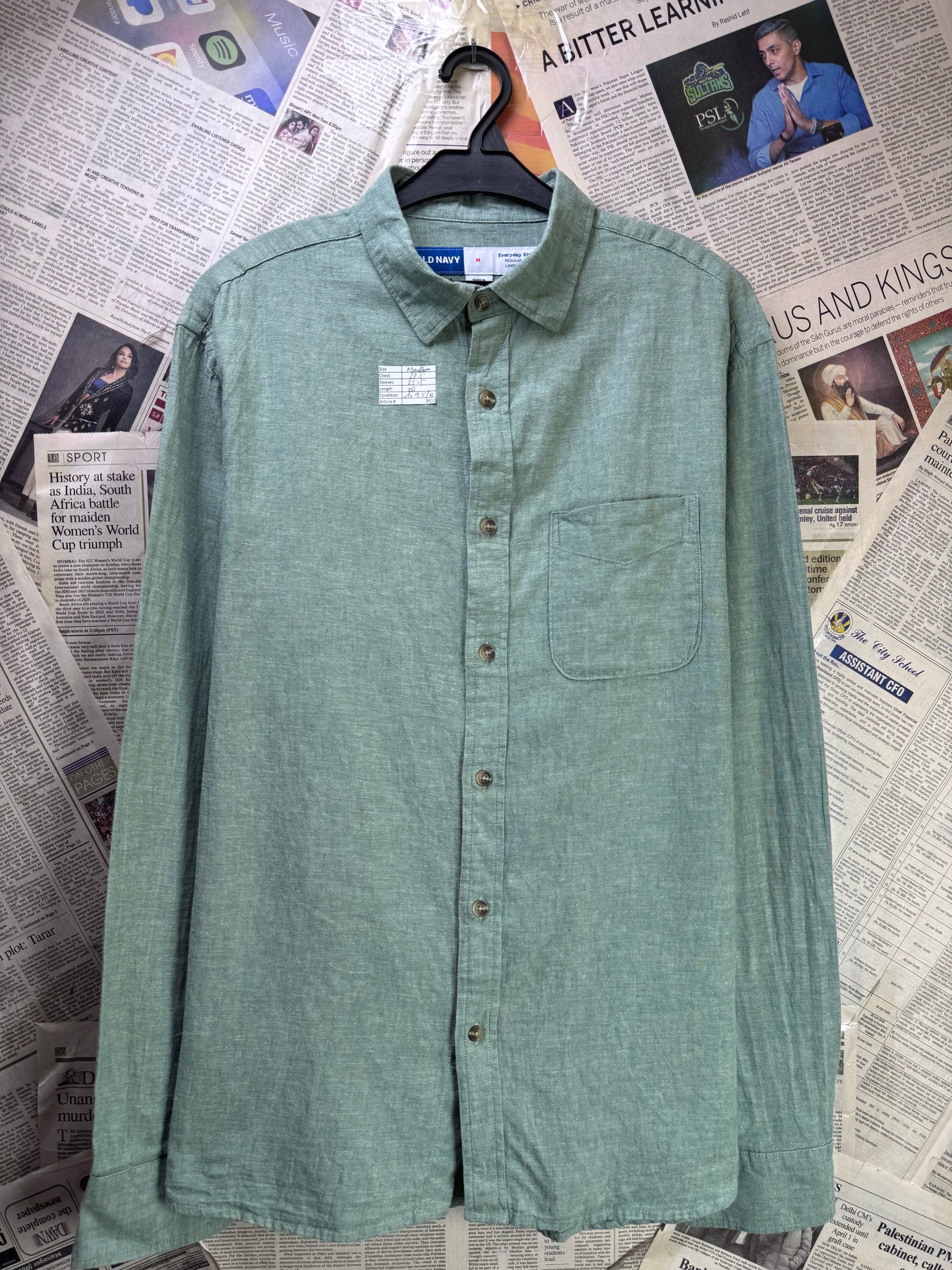 Old N*vy® Medium | Chest: 22.5" | Mint Green | Shirt | Linen - Cotton | 3970 - Genuine Maal